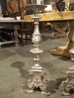 Pair of 19th Century Carved Italian Silverleaf Candlesticks