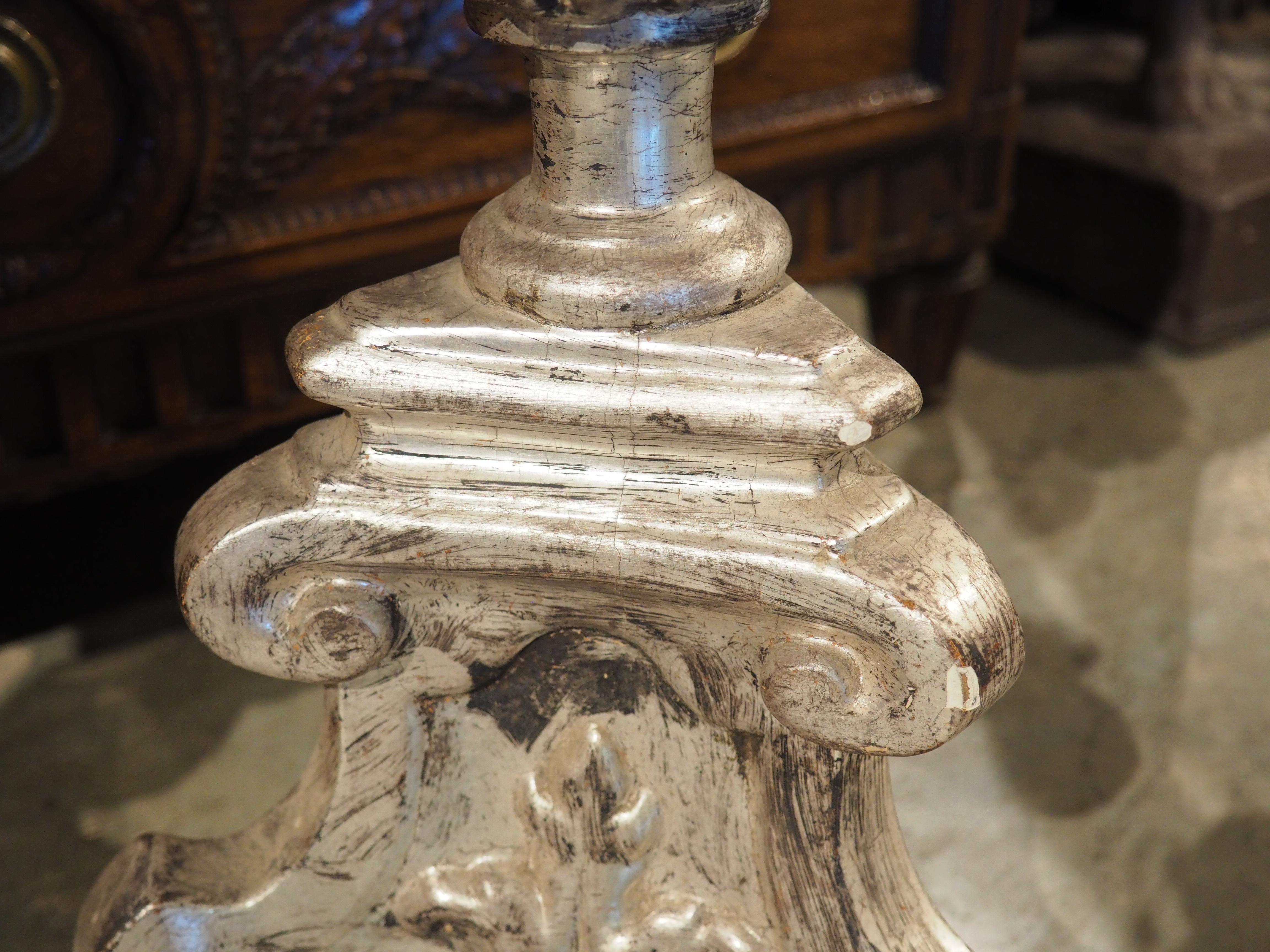 Pair of 19th Century Carved Italian Silverleaf Candlesticks For Sale 15