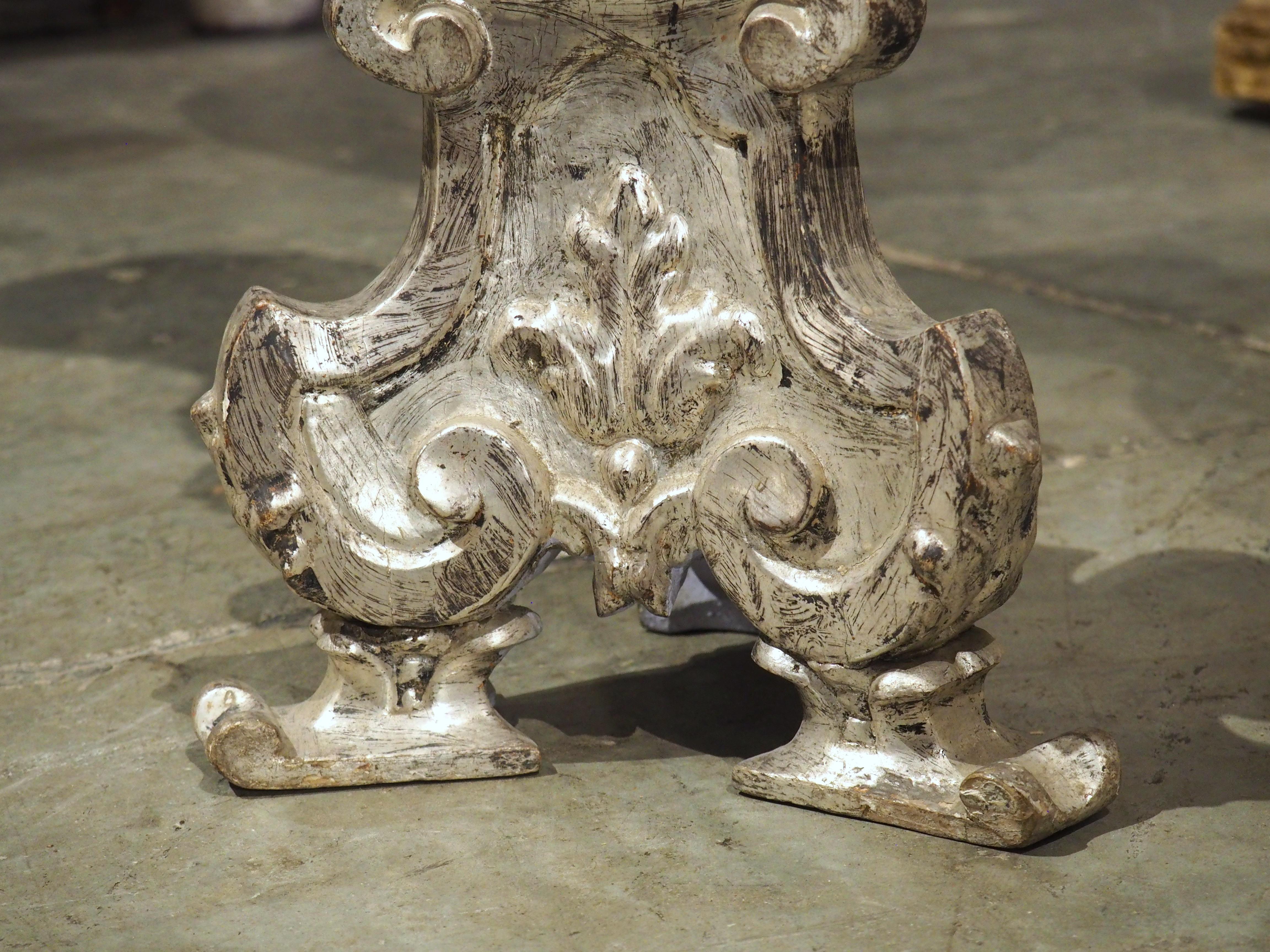 Pair of 19th Century Carved Italian Silverleaf Candlesticks For Sale 3