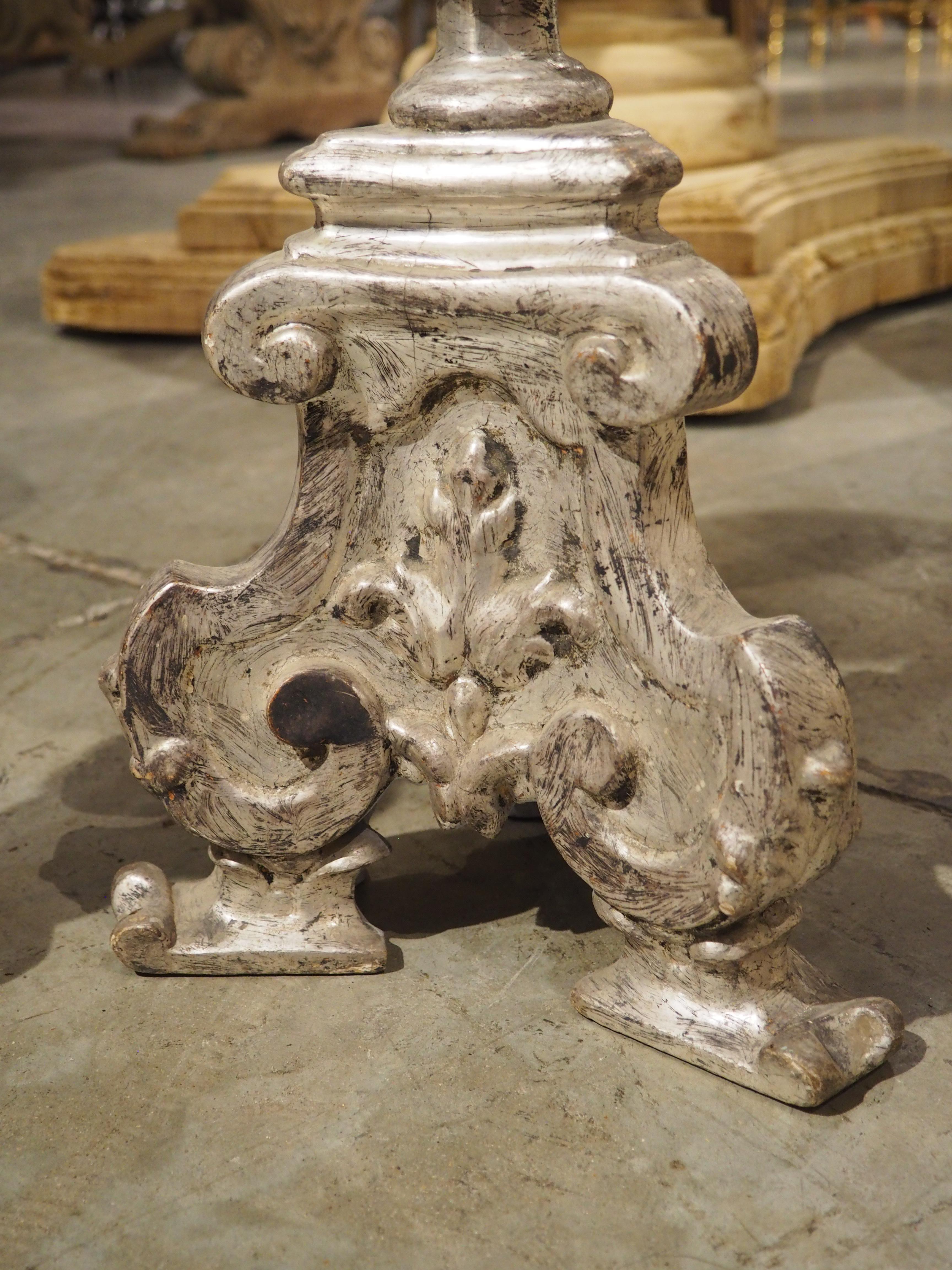 Pair of 19th Century Carved Italian Silverleaf Candlesticks For Sale 4
