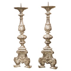 Pair of 19th Century Carved Italian Silverleaf Candlesticks