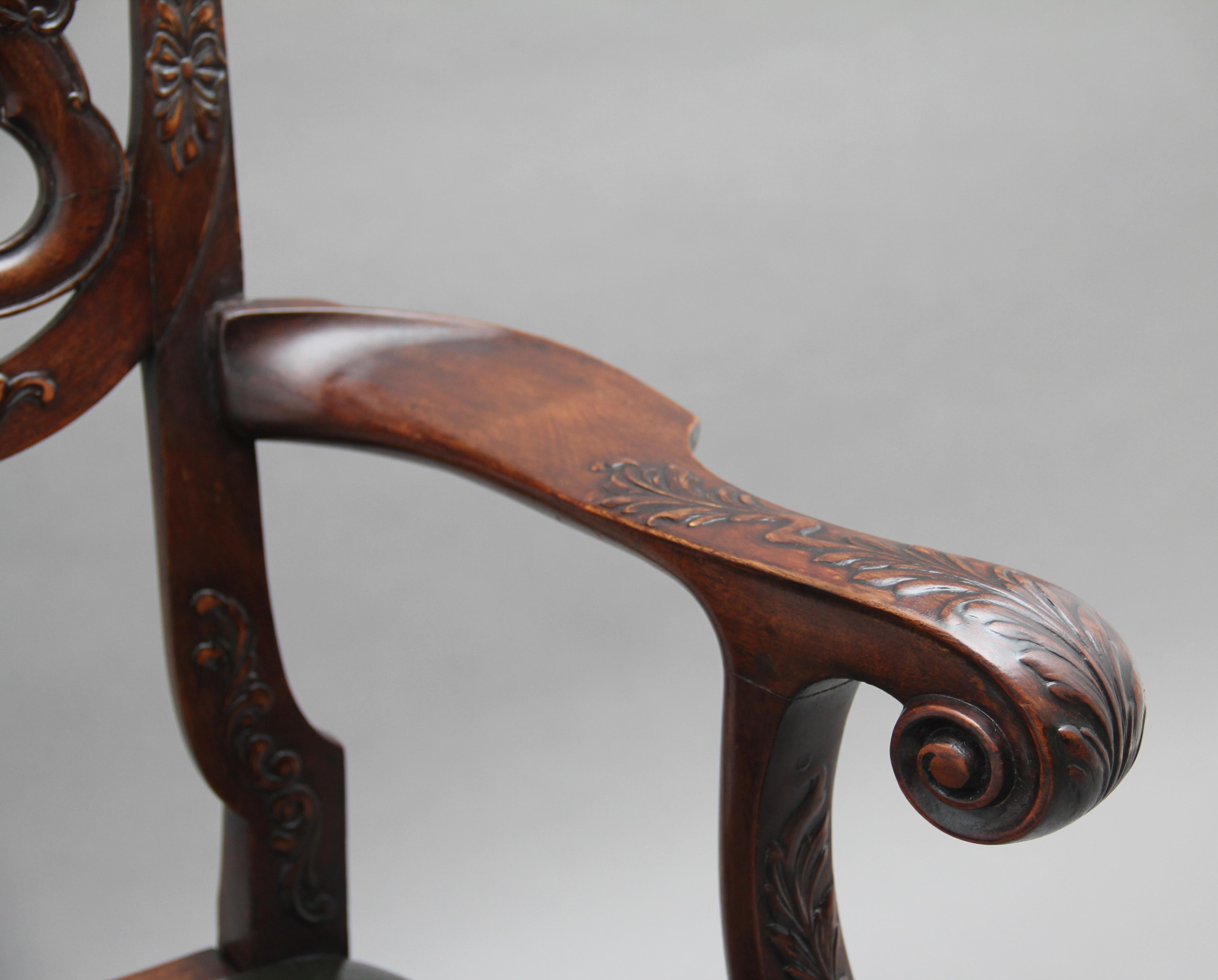Pair of 19th Century carved mahogany armchairs in the Chippendale style 3