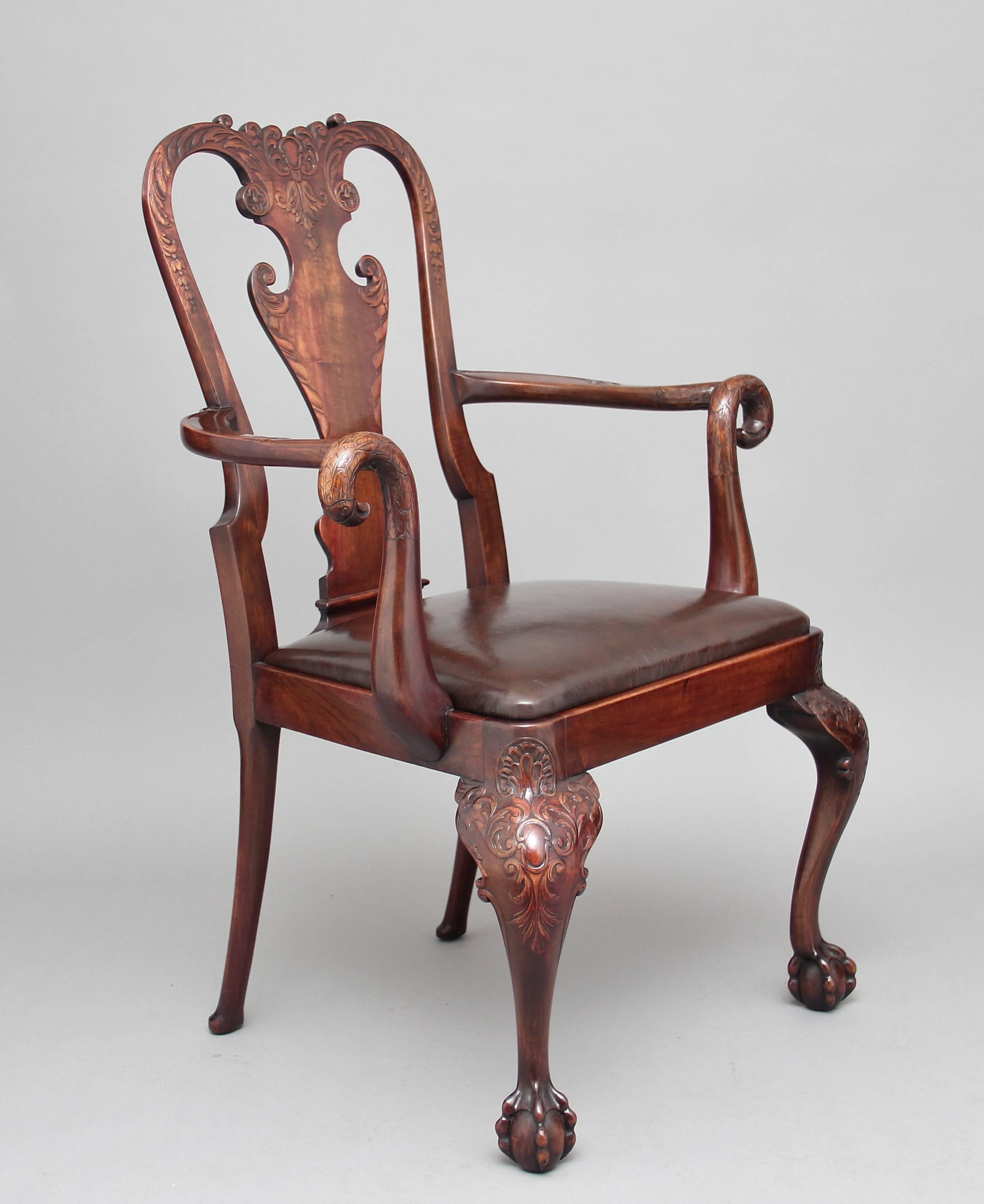 Pair of 19th Century Carved Mahogany Armchairs 10