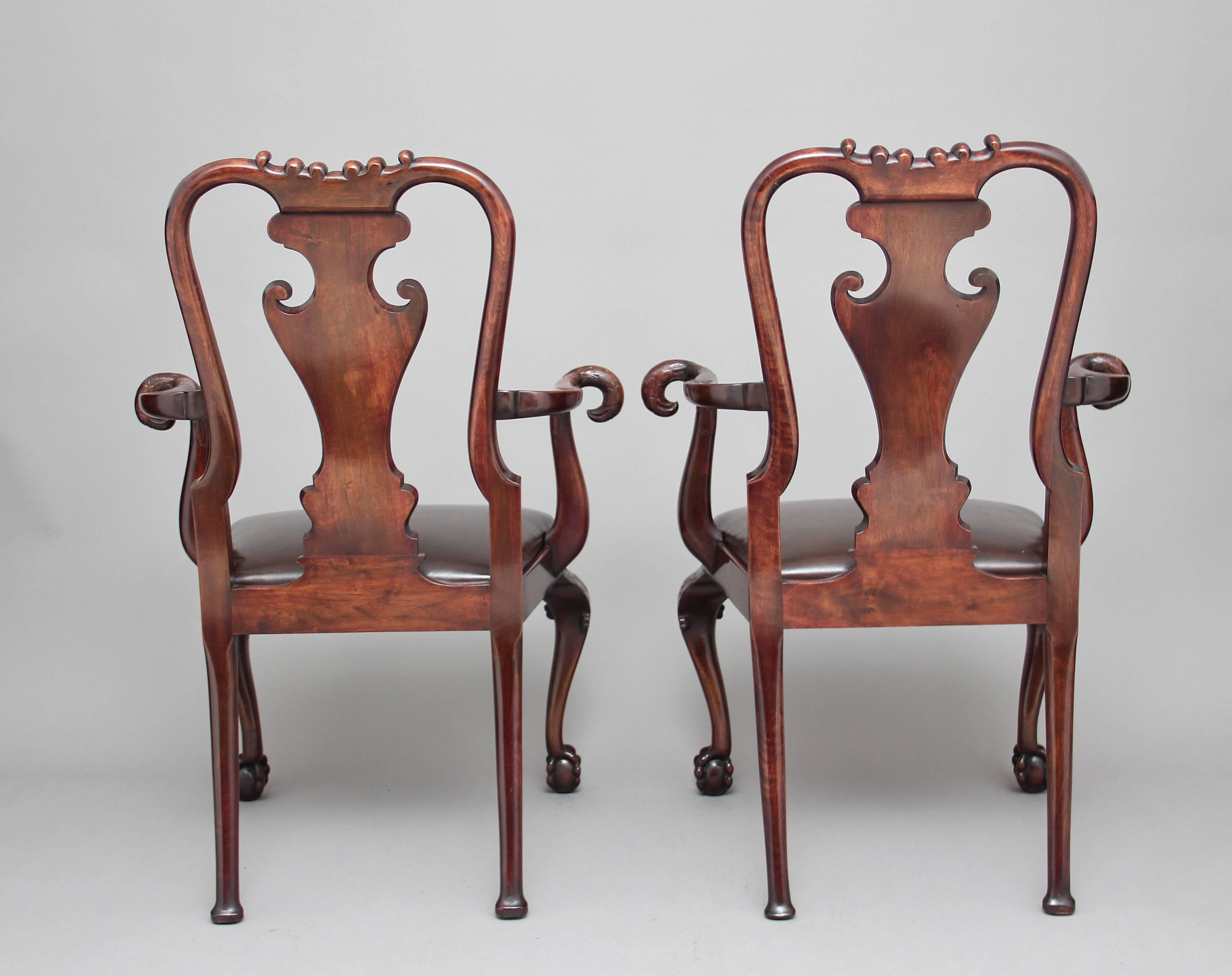 English Pair of 19th Century Carved Mahogany Armchairs
