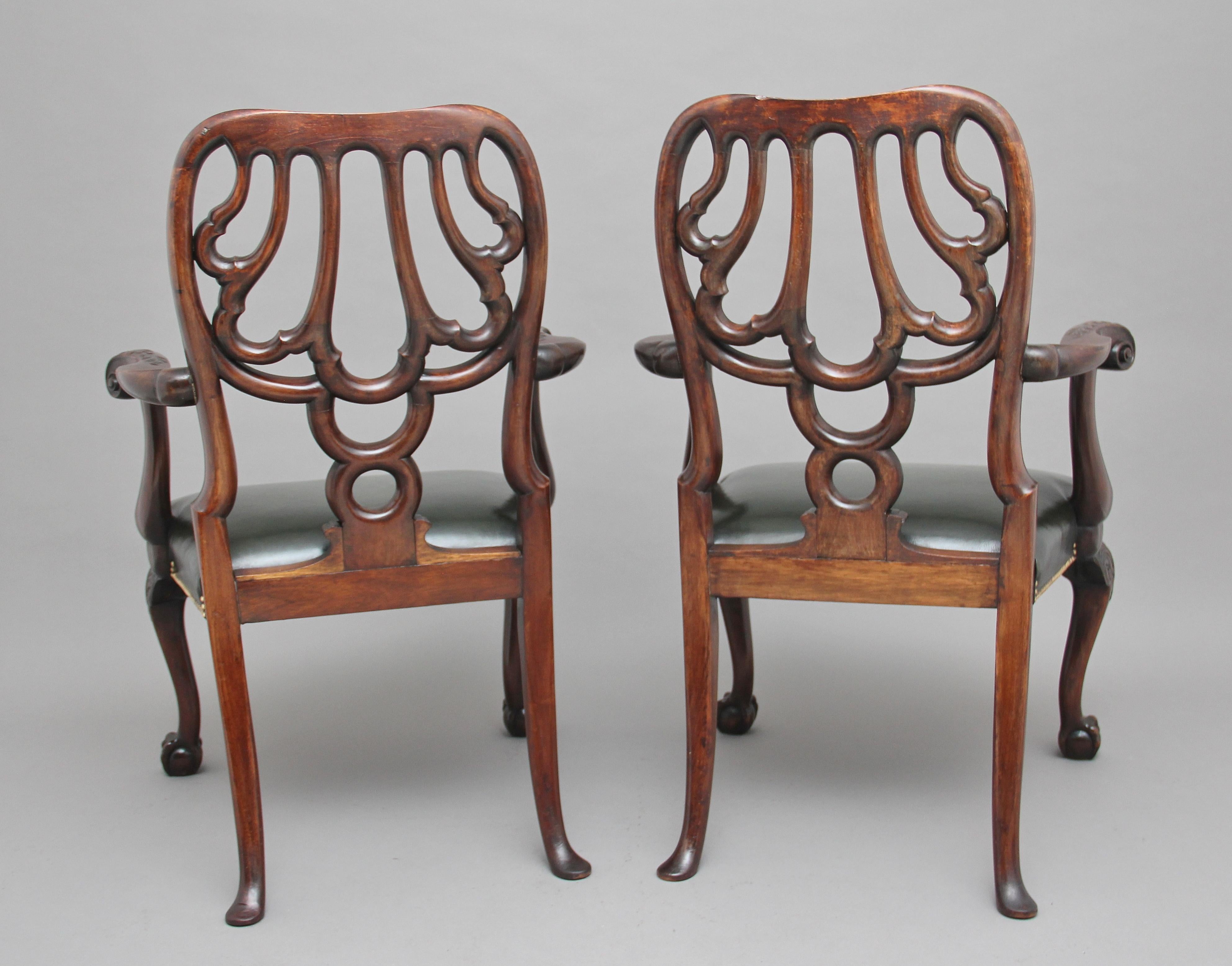 English Pair of 19th Century carved mahogany armchairs in the Chippendale style