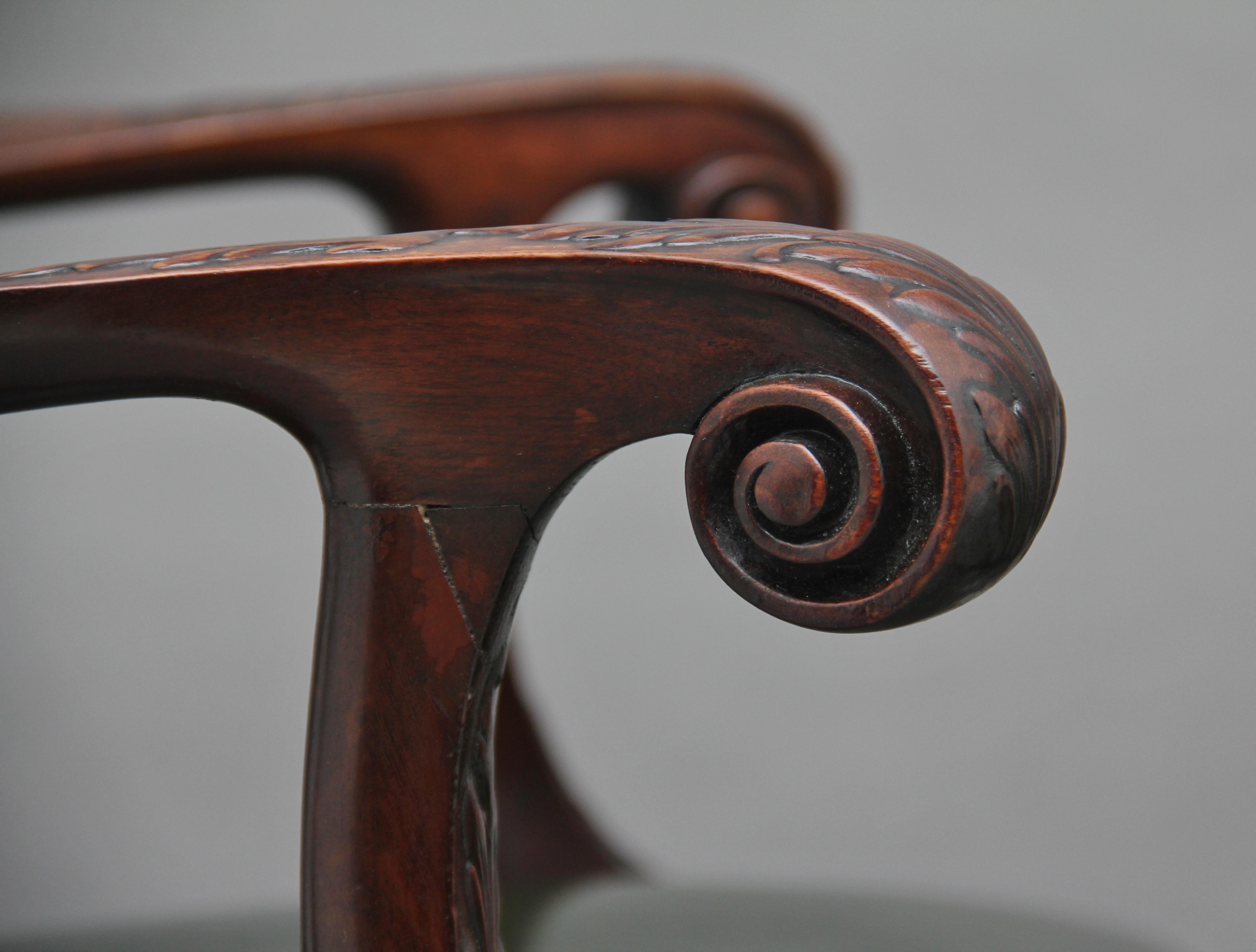 Mahogany Pair of 19th Century carved mahogany armchairs in the Chippendale style