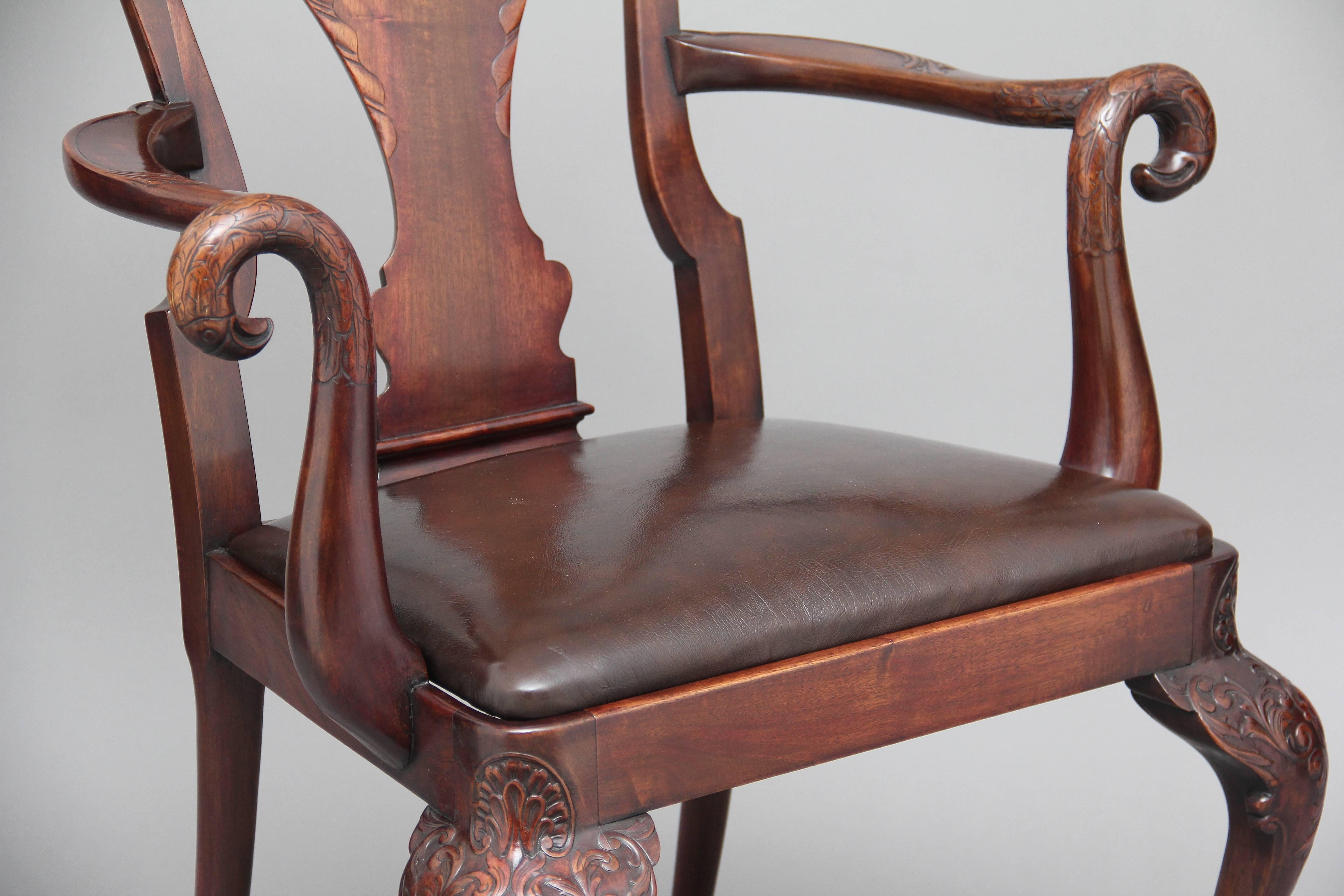Pair of 19th Century Carved Mahogany Armchairs 3