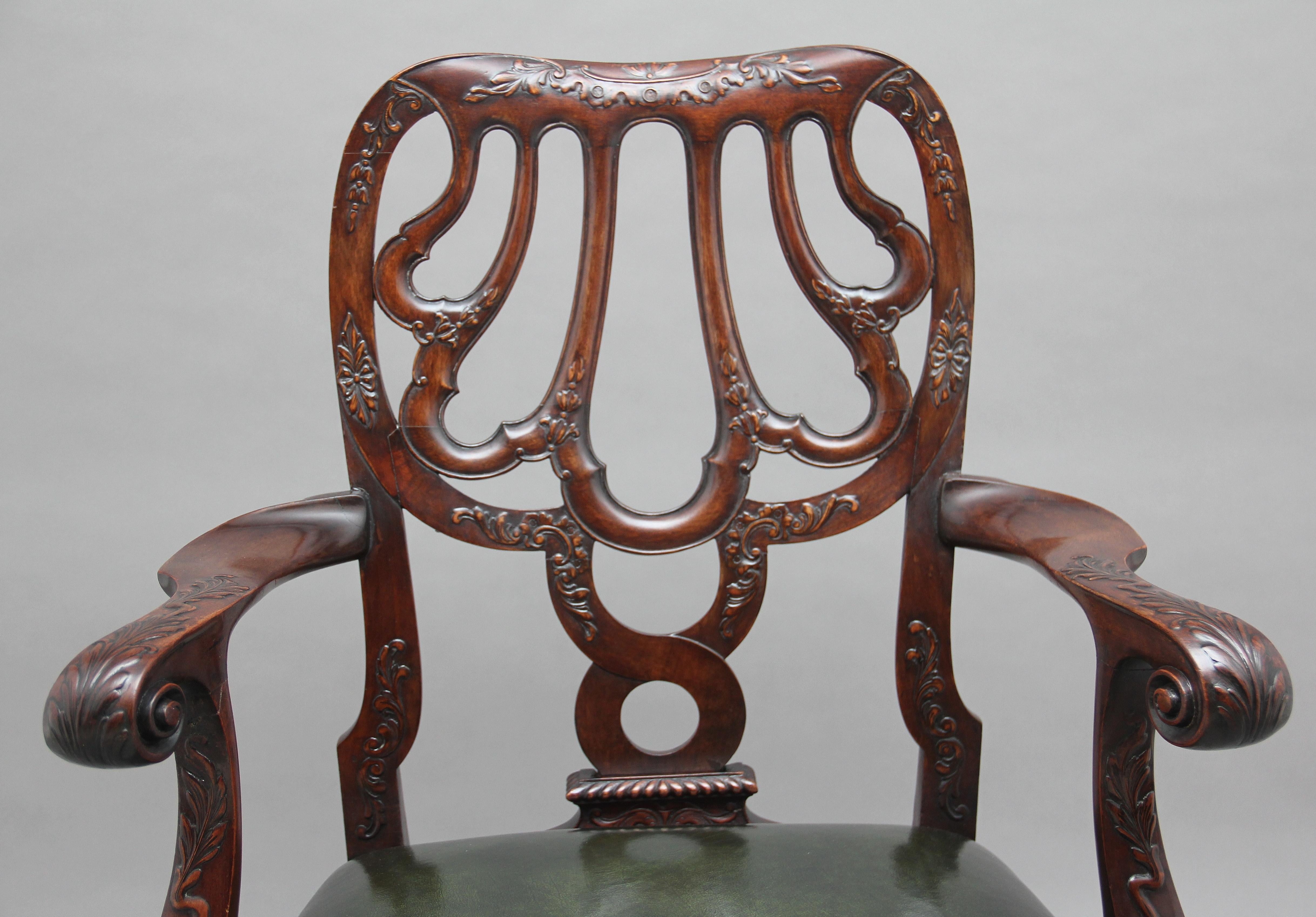 Pair of 19th Century carved mahogany armchairs in the Chippendale style 2