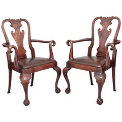 Pair of 19th Century Carved Mahogany Armchairs Pair of 19th Century Carved Mahogany Armchairs
