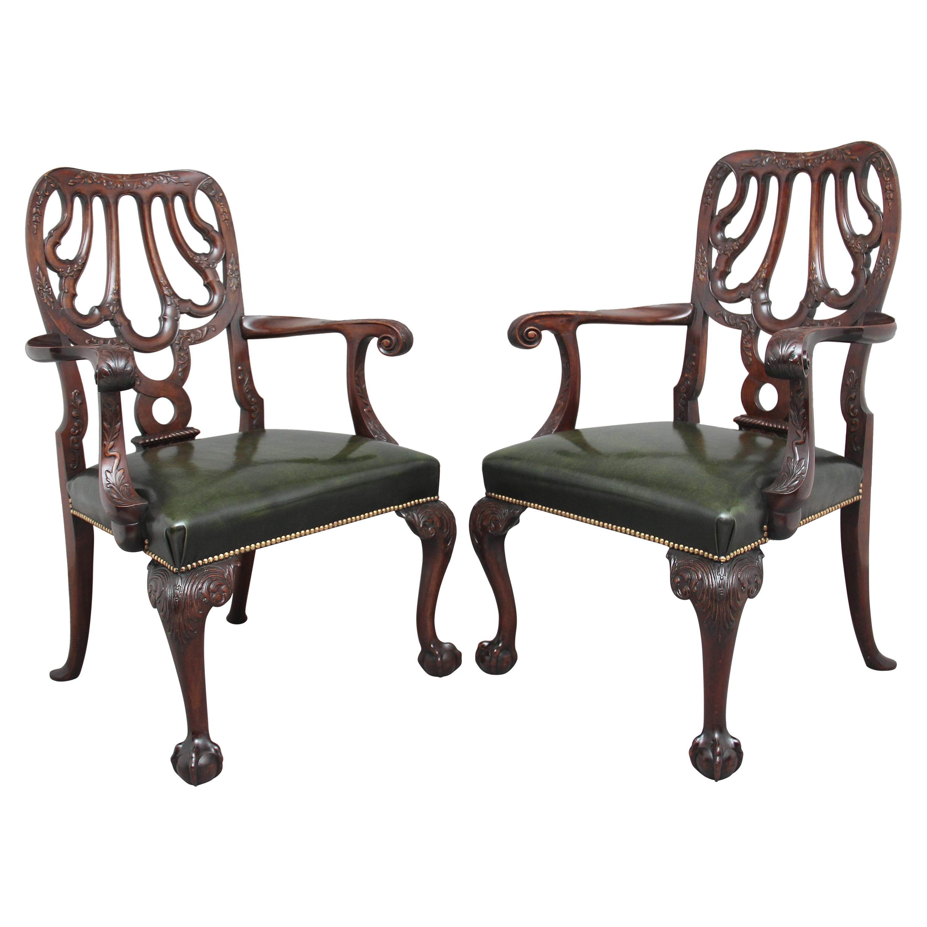 Pair of 19th Century carved mahogany armchairs in the Chippendale style