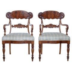 Pair of 19th Century Carved Mahogany Armchairs