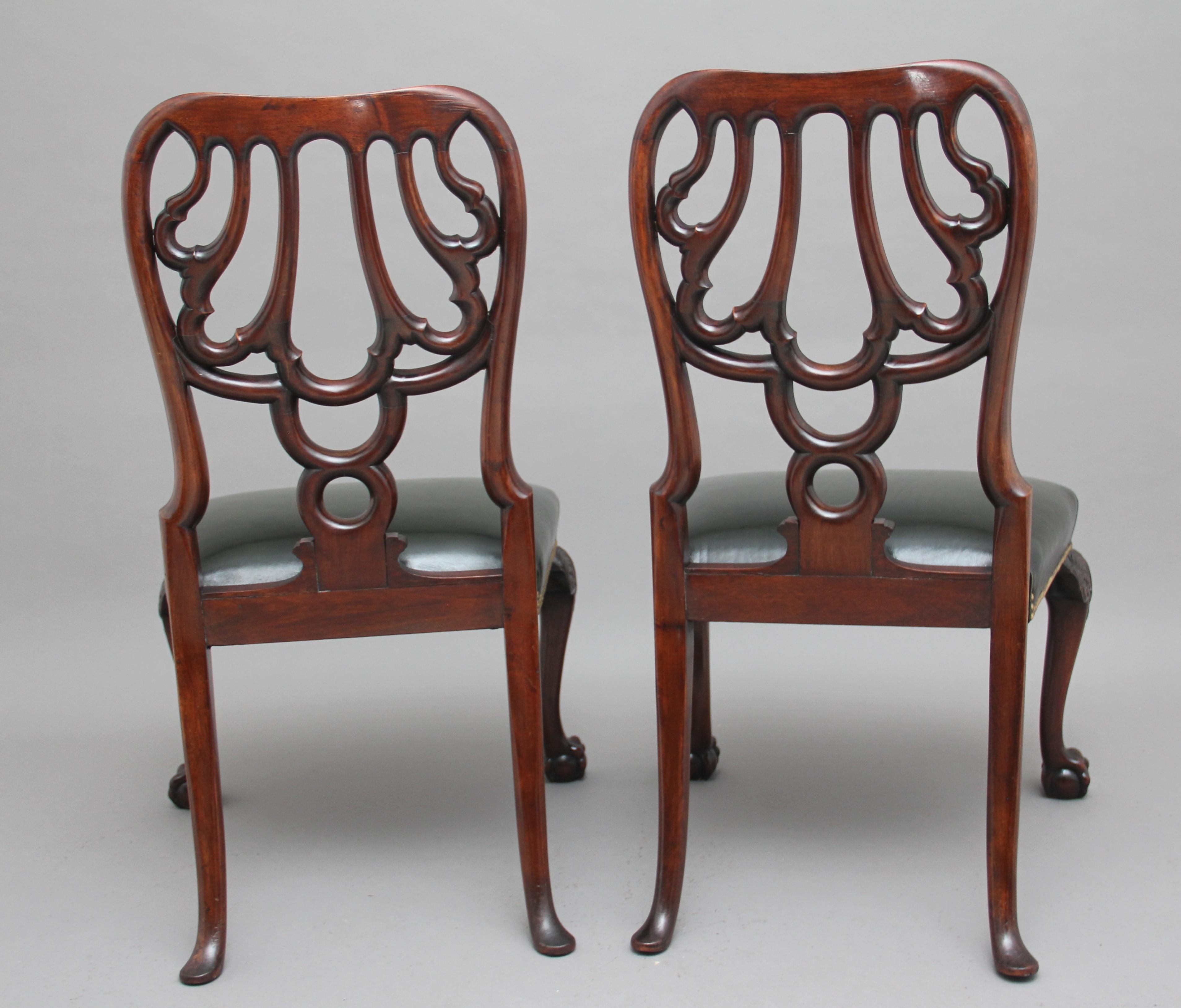 Victorian Pair of 19th Century carved mahogany side chairs in the Chippendale style For Sale