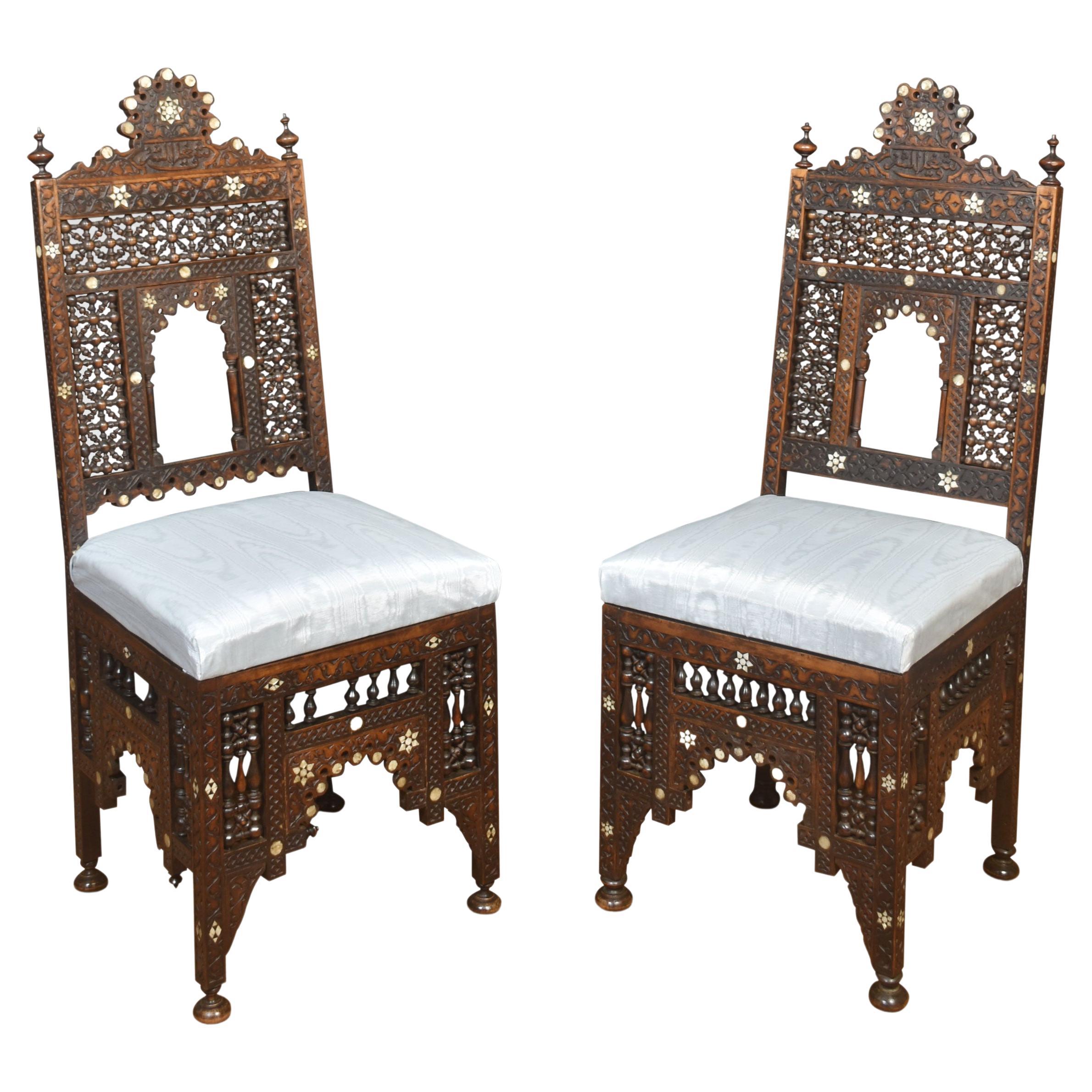 Pair of 19th Century Carved Moorish Hardwood Chairs For Sale