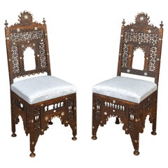Antique Pair of 19th Century Carved Moorish Hardwood Chairs