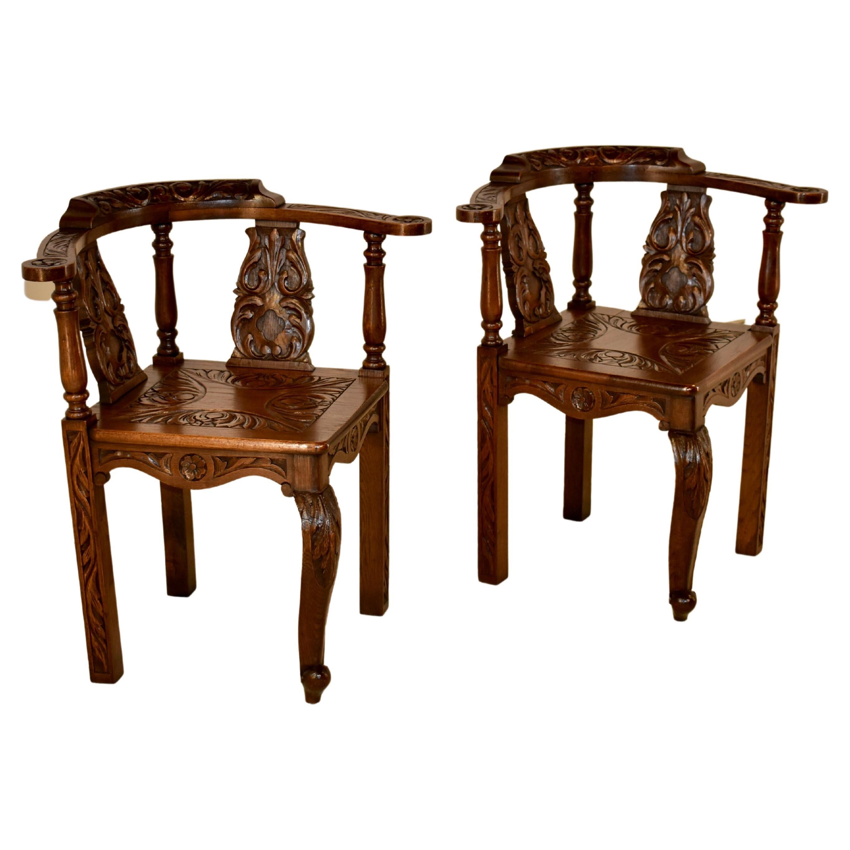 Pair of 19th Century Carved Oak Corner Chairs