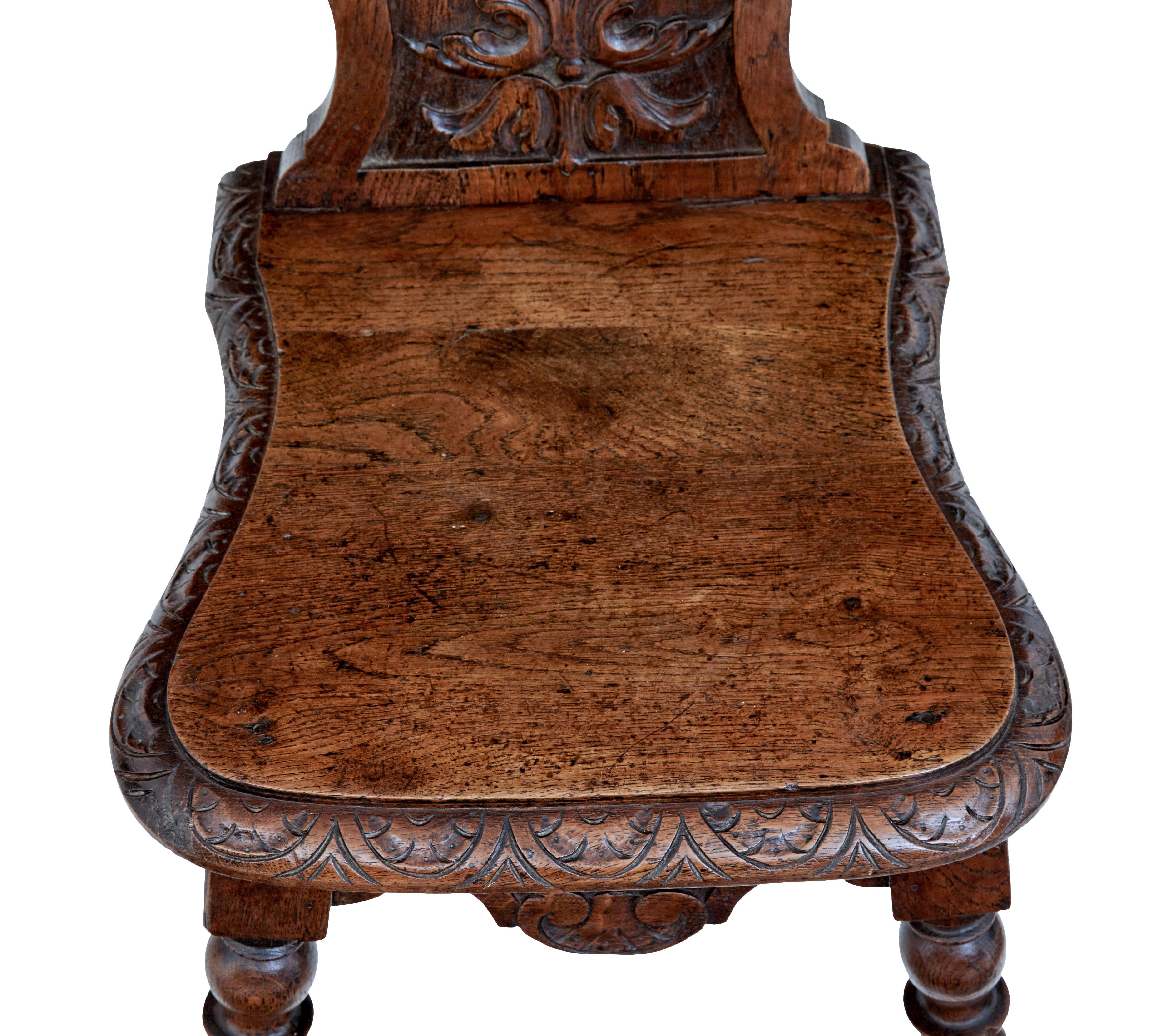 English Pair of 19th Century Carved Oak Hall Chairs