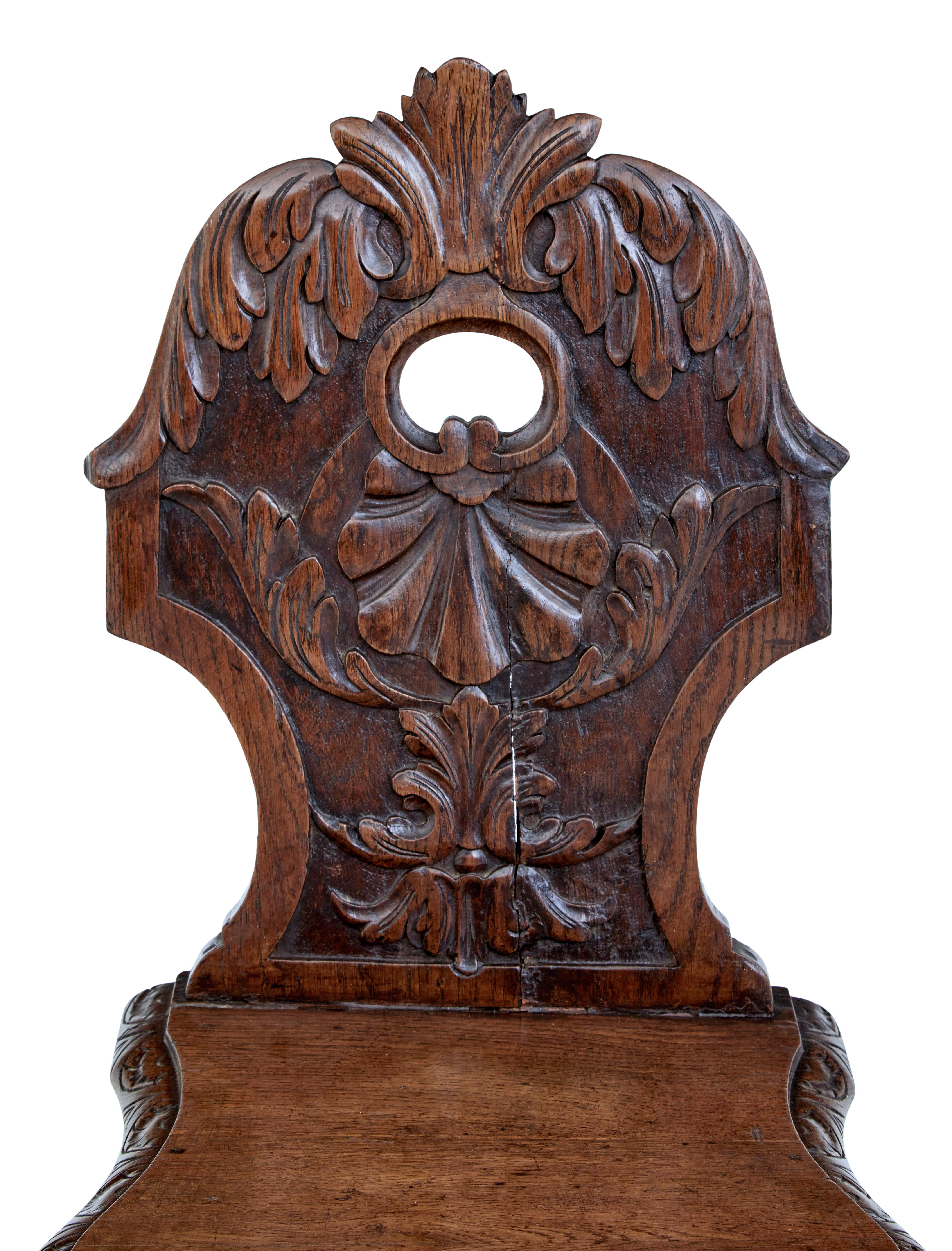 Pair of 19th Century Carved Oak Hall Chairs 1