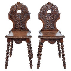 Pair of 19th Century Carved Oak Hall Chairs