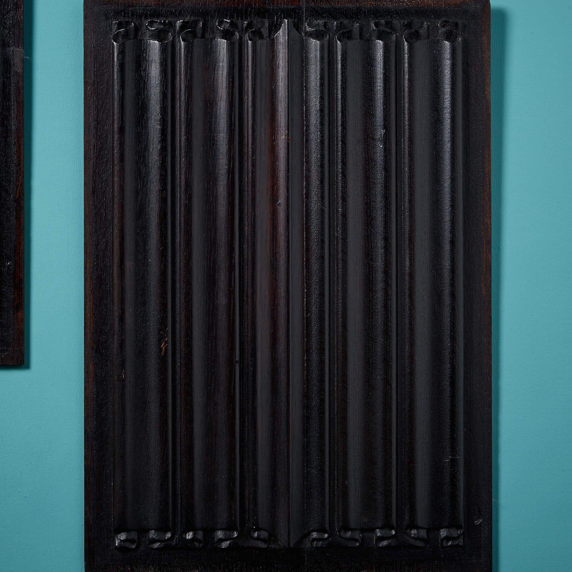 Paar geschnitzte Leinenfächer aus Eiche aus dem 19. Jahrhundert (1 von 2) (Tudor) im Angebot