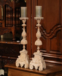 Pair of 19th Century Carved Pricket Candleholders and Carved Eye of Providence