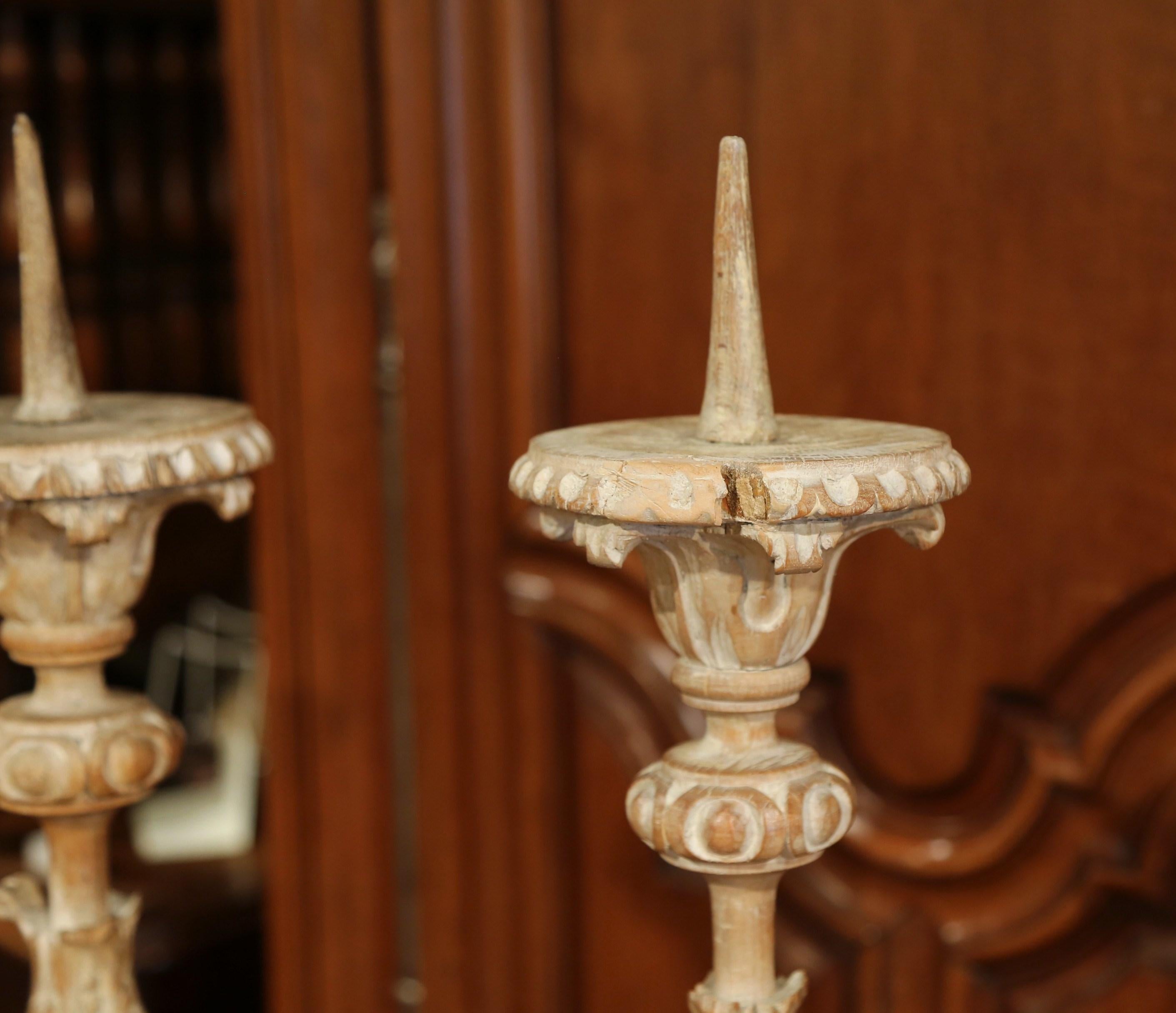 Pair of 19th Century Carved Pricket Candleholders and Carved Eye of Providence 1