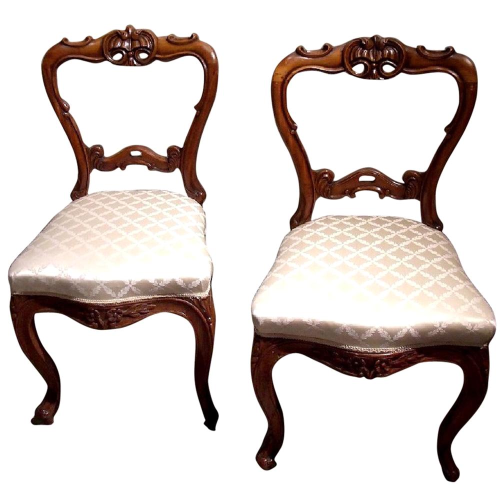 Pair of 19th Century Carved Satinwood Balloon Back Chairs For Sale