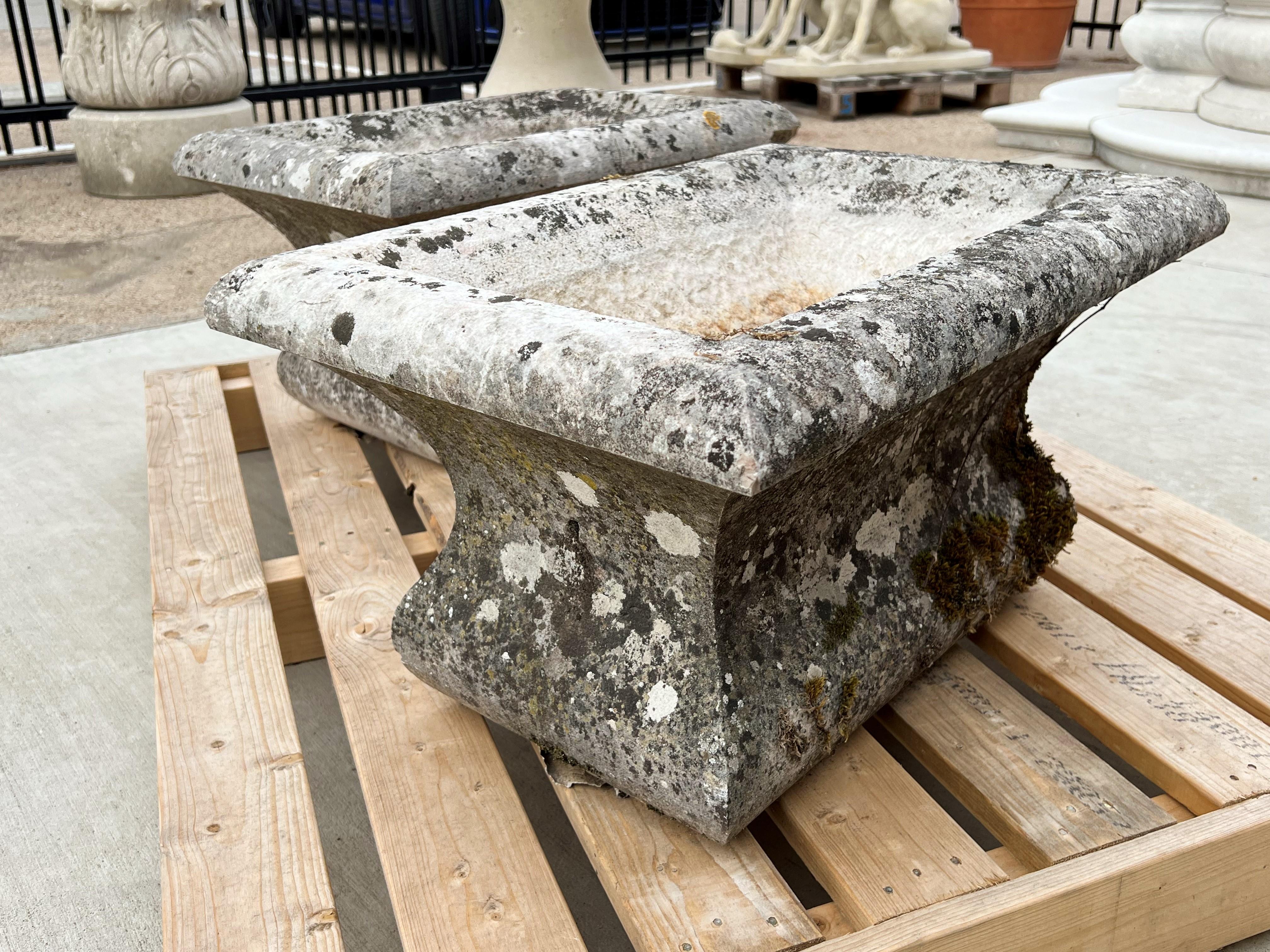 French Pair of 19th Century Carved Stone Jardiniere Planters from Dijon, France For Sale