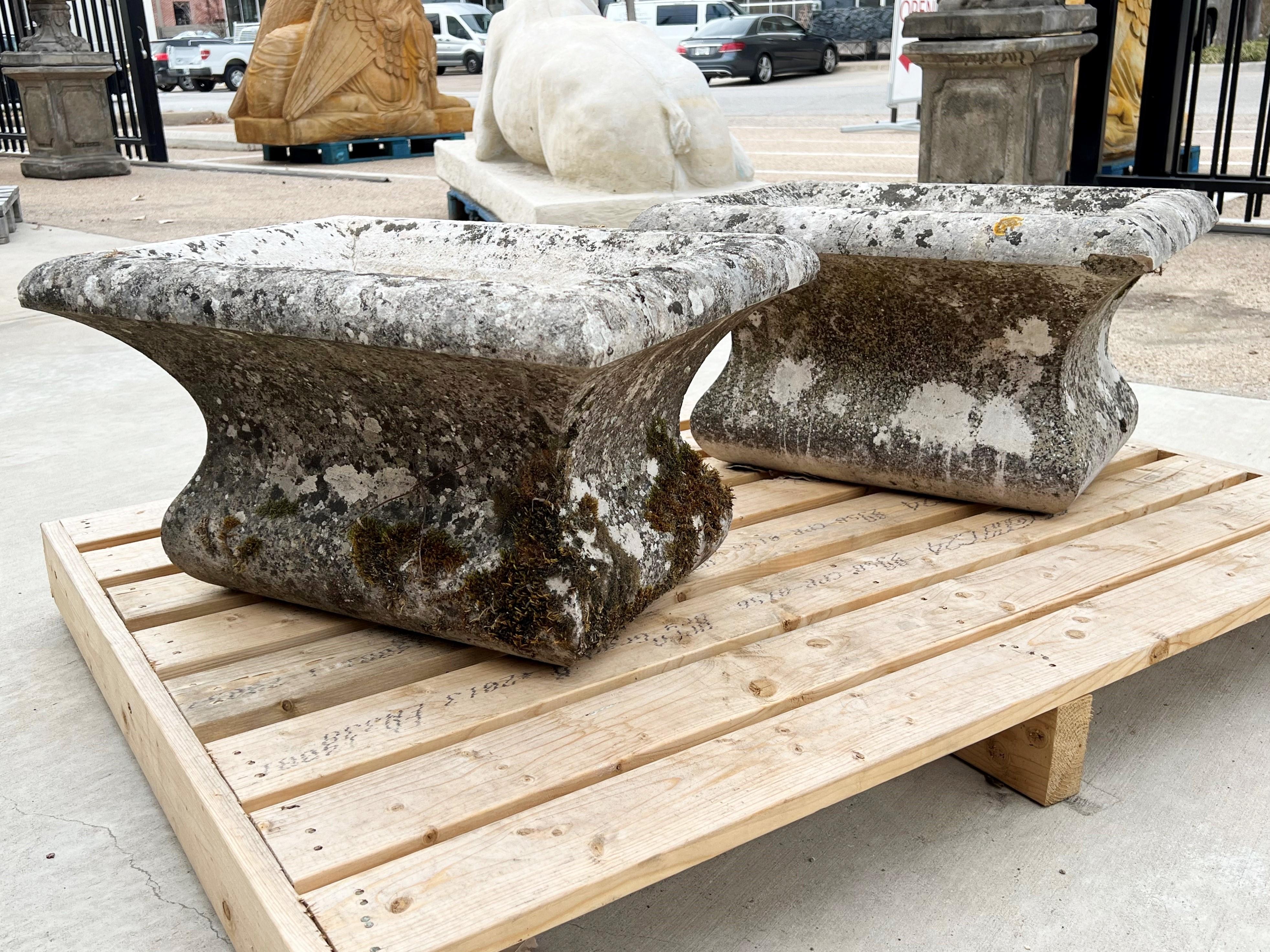 Hand-Carved Pair of 19th Century Carved Stone Jardiniere Planters from Dijon, France For Sale