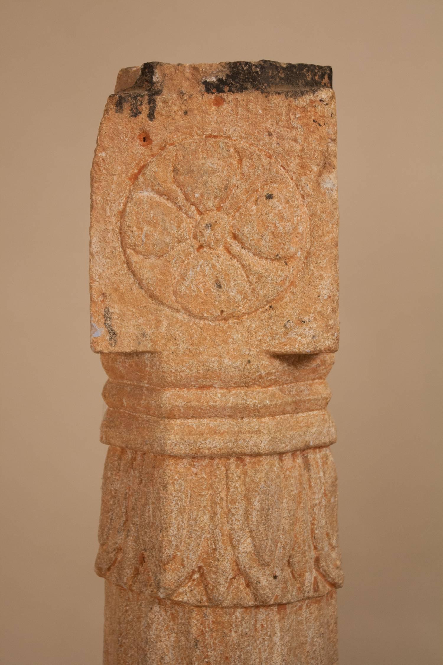 Indian Pair of 19th Century Carved Stone Pillar Columns