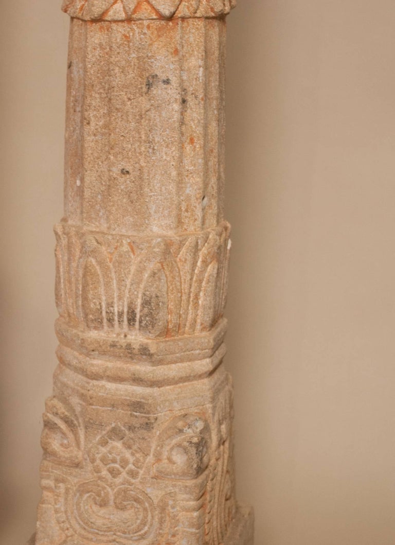 Pair of 19th Century Carved Stone Pillars For Sale at 1stdibs