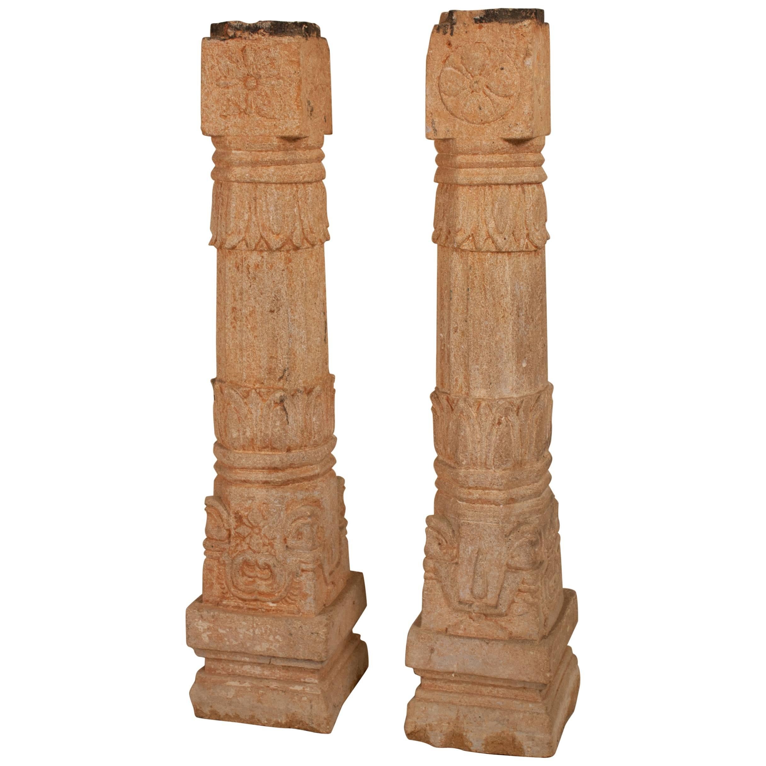 Pair of 19th Century Carved Stone Pillar Columns