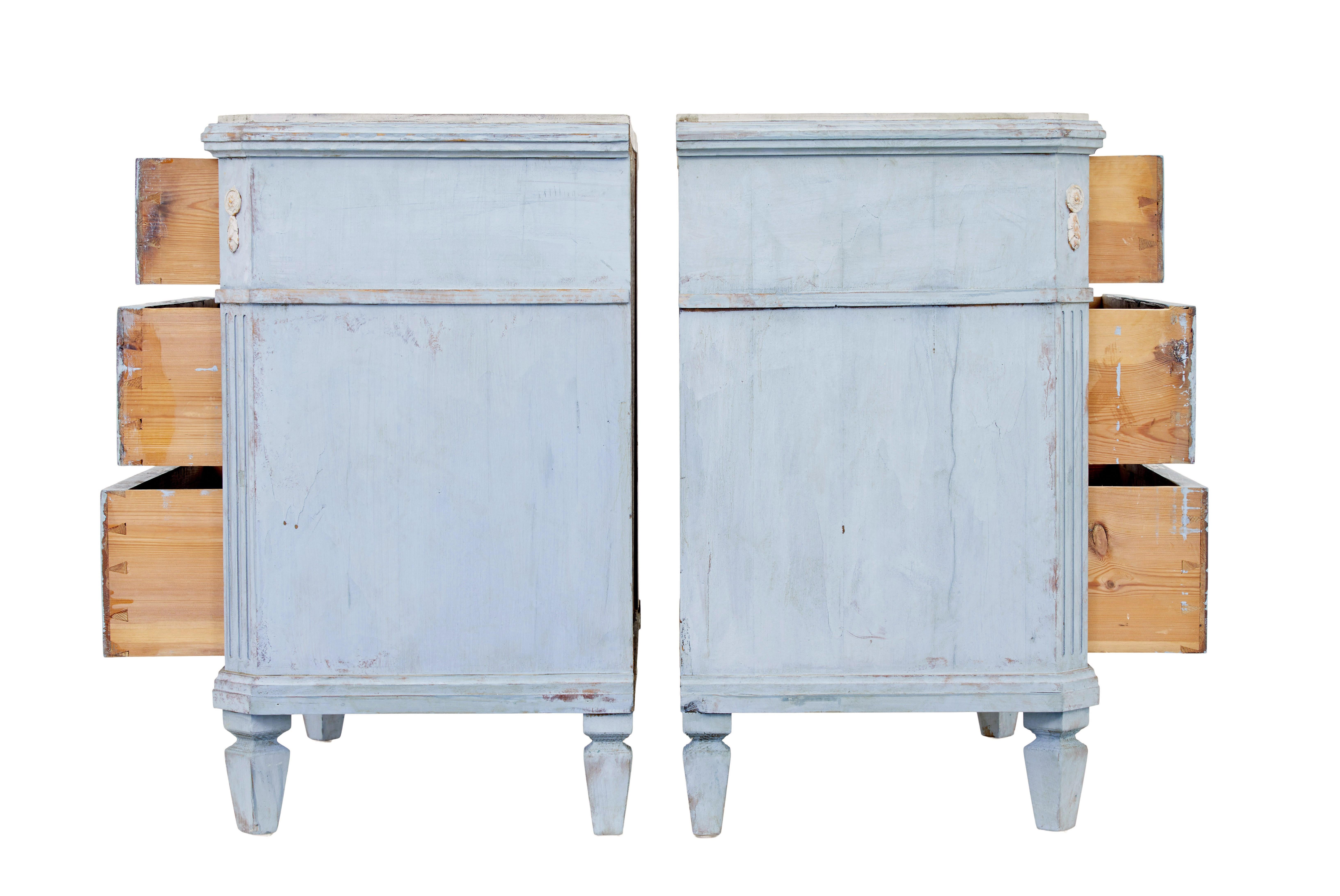 Gustavian Pair of 19th century carved Swedish painted chest of drawers