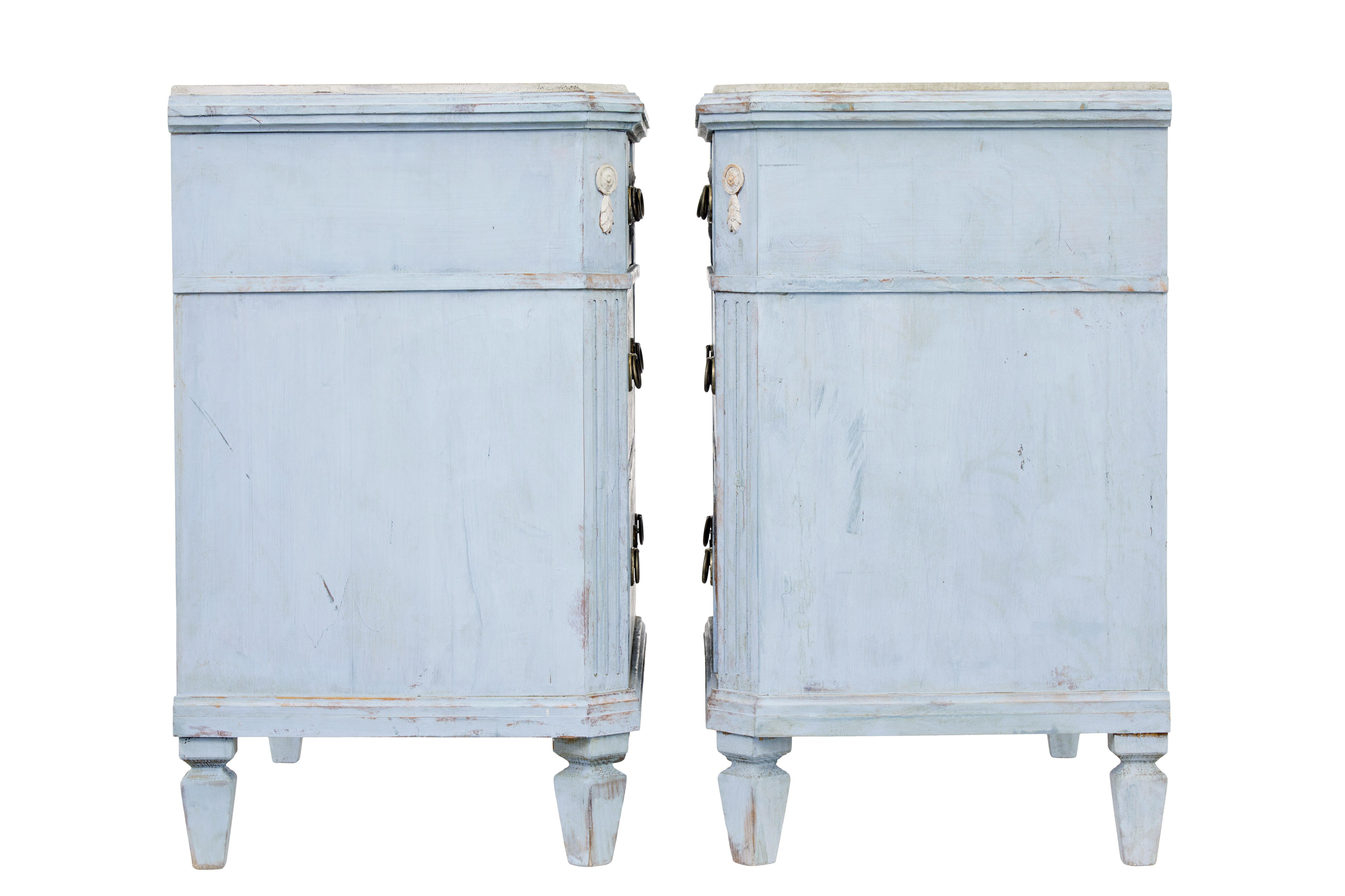 Hand-Carved Pair of 19th century carved Swedish painted chest of drawers For Sale