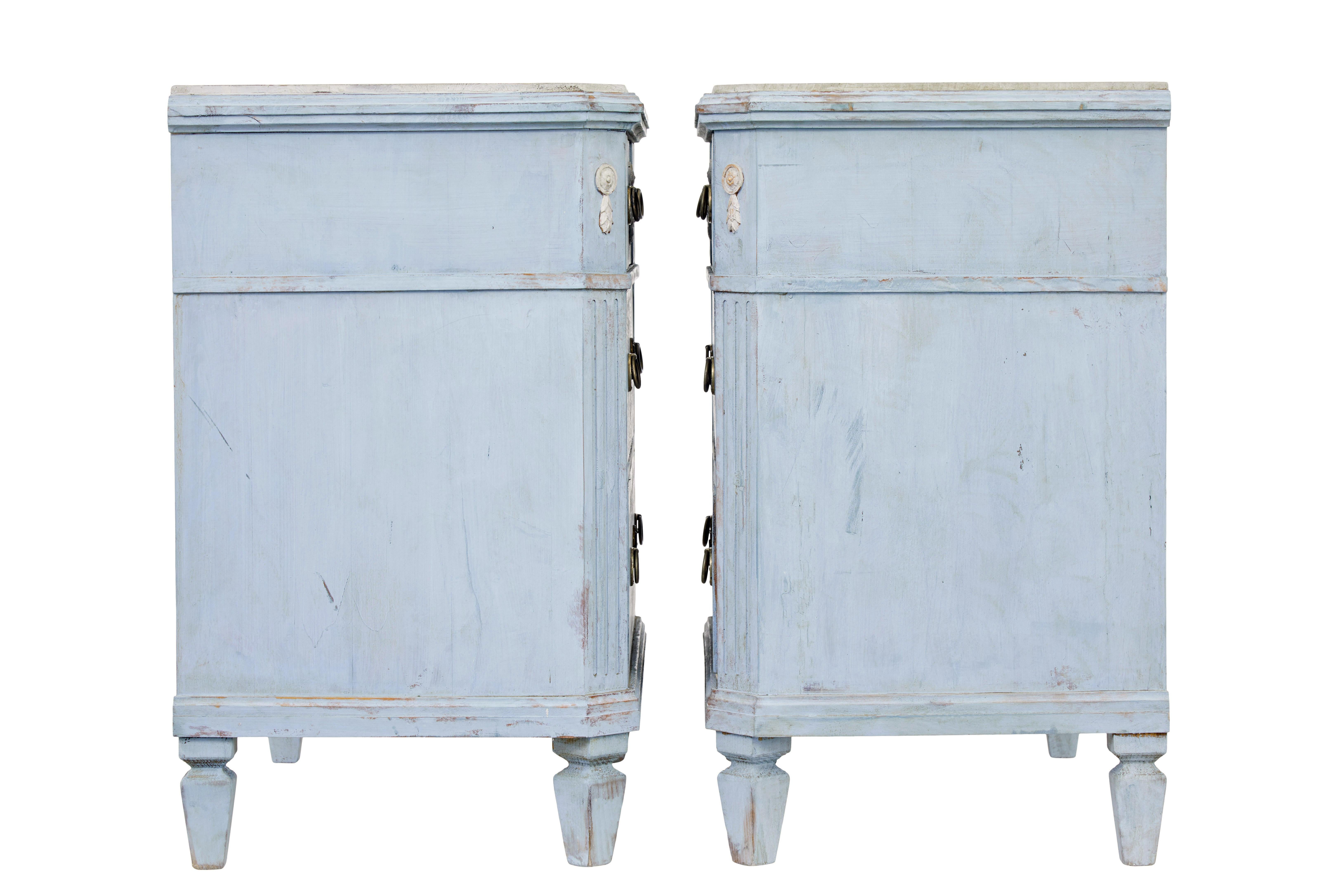 Hand-Carved Pair of 19th century carved Swedish painted chest of drawers