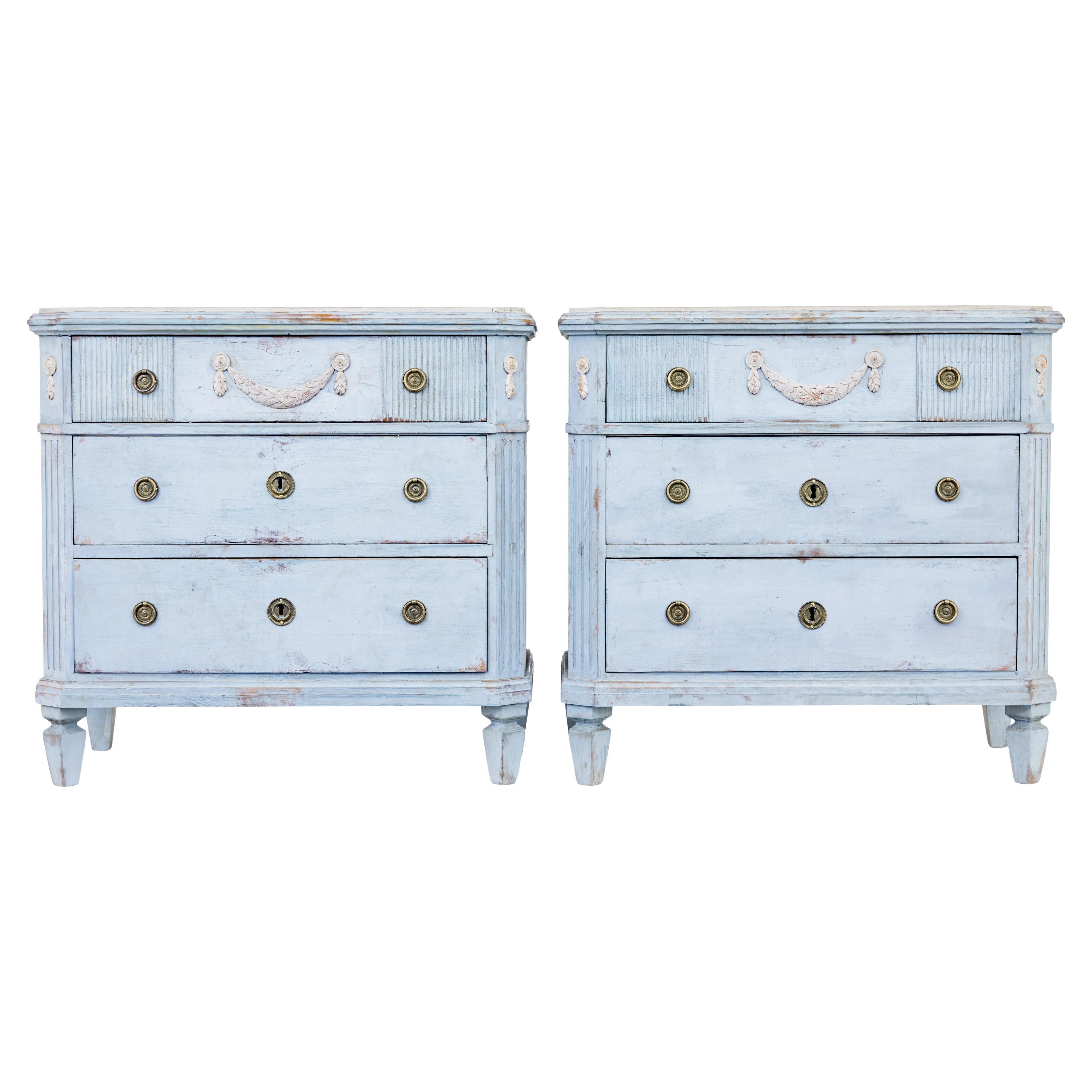 Pair of 19th century carved Swedish painted chest of drawers For Sale