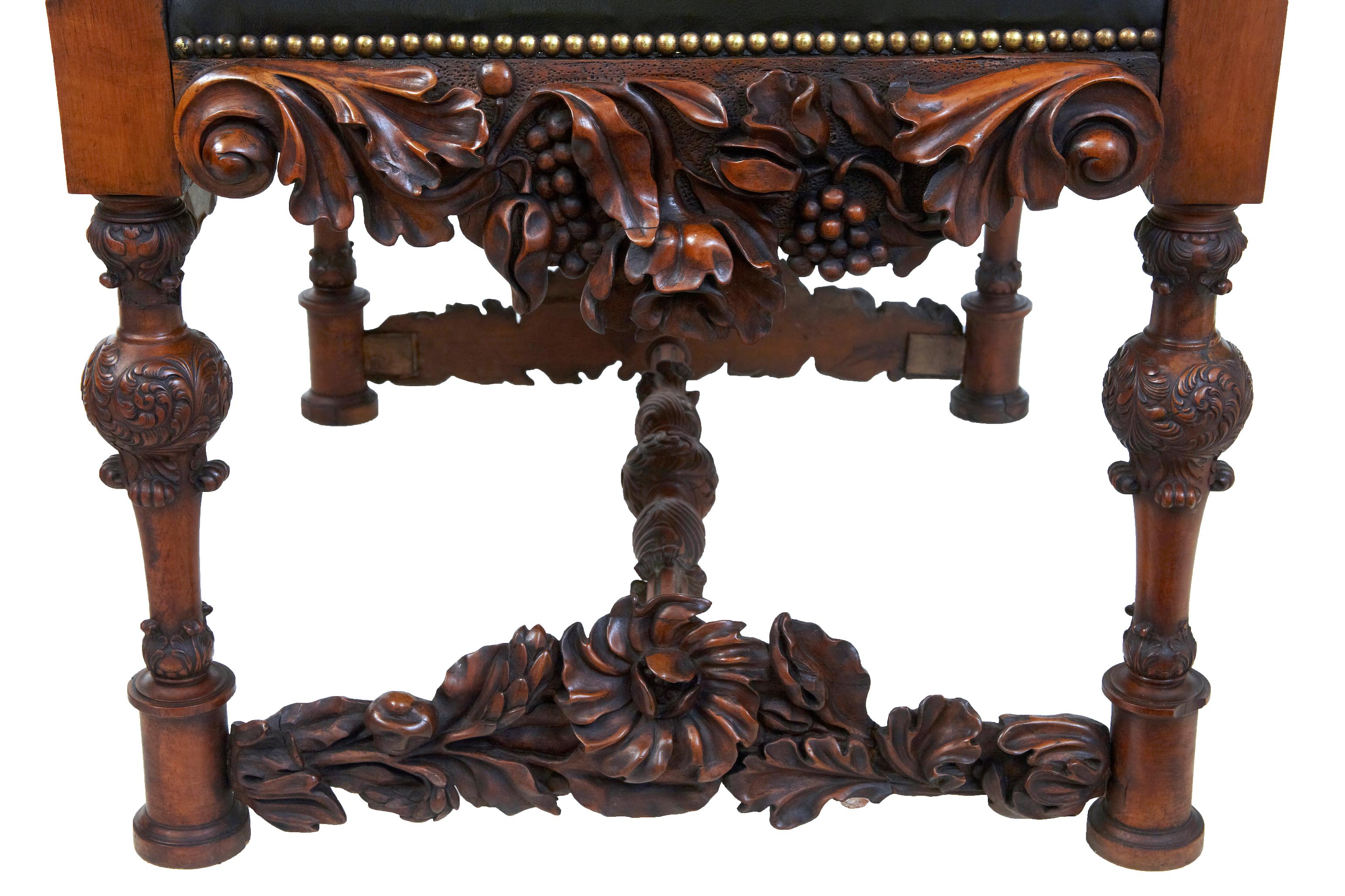 Pair of 19th Century Carved Walnut Florentine Renaissance Revival Armchairs 5