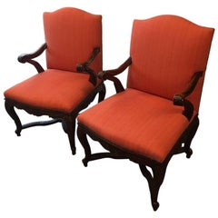 Pair of 19th Century Carved Walnut French Provincial Armchairs