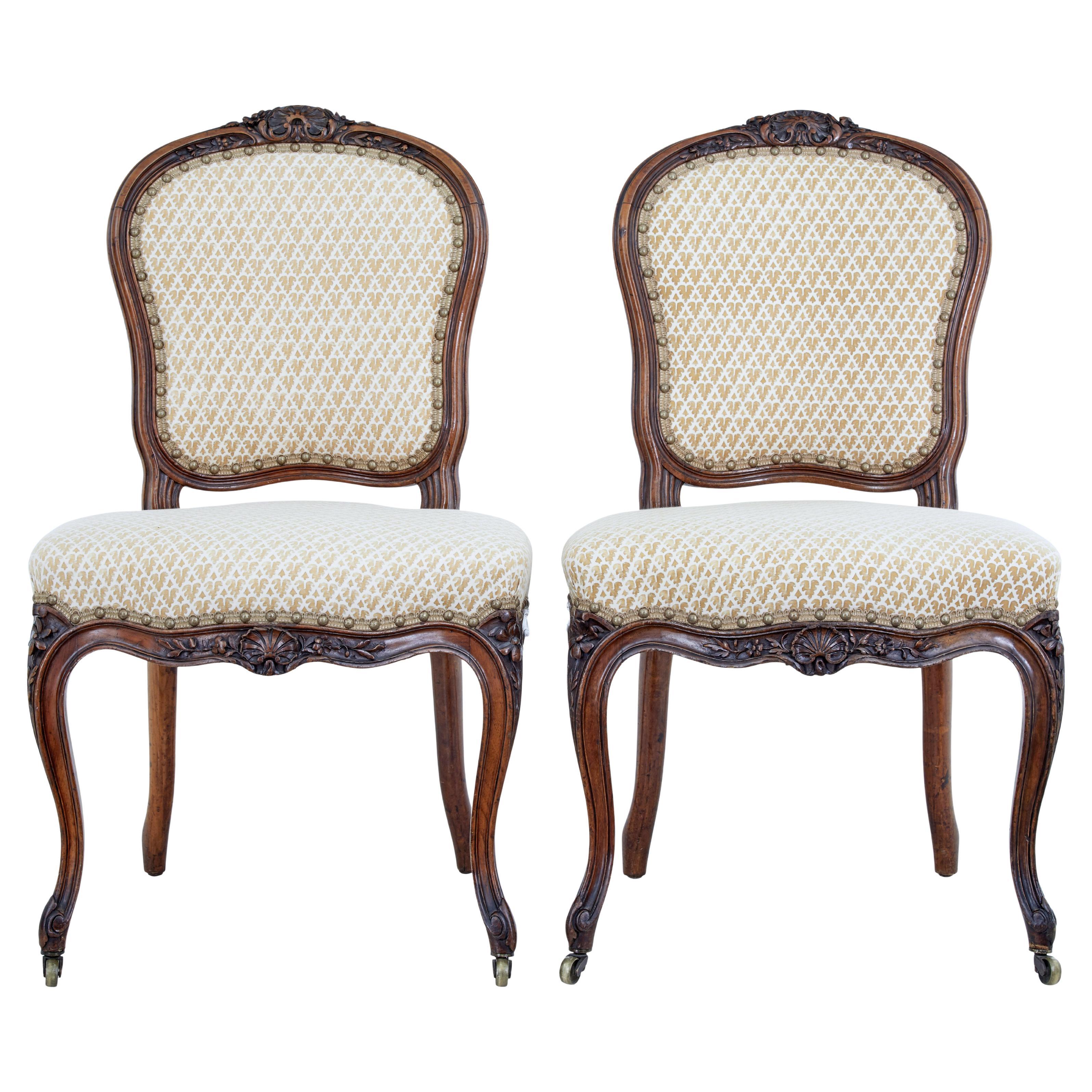 19th Century Pair of Carved Walnut Chairs from France For Sale at 1stDibs