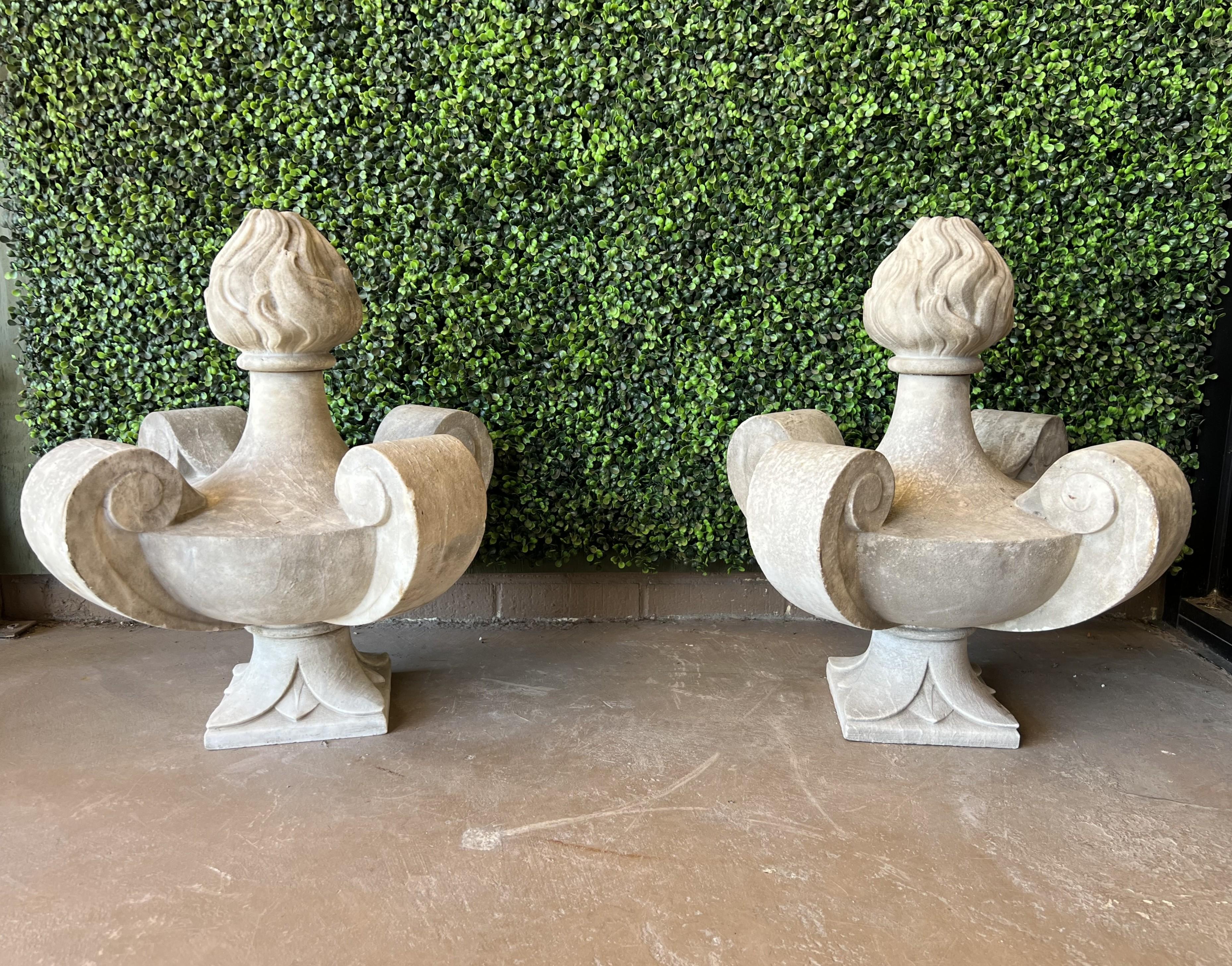 French Pair of 19th Century Carved White Marble Finial Ornaments from France For Sale