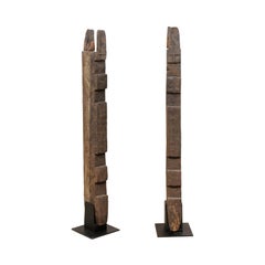 Pair of 19th Century Carved-Wood Belue Door Posts from Timor Island