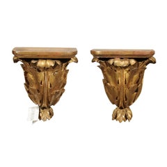 Pair of 19th Century Carved Wood Gilded Brackets, circa 1890