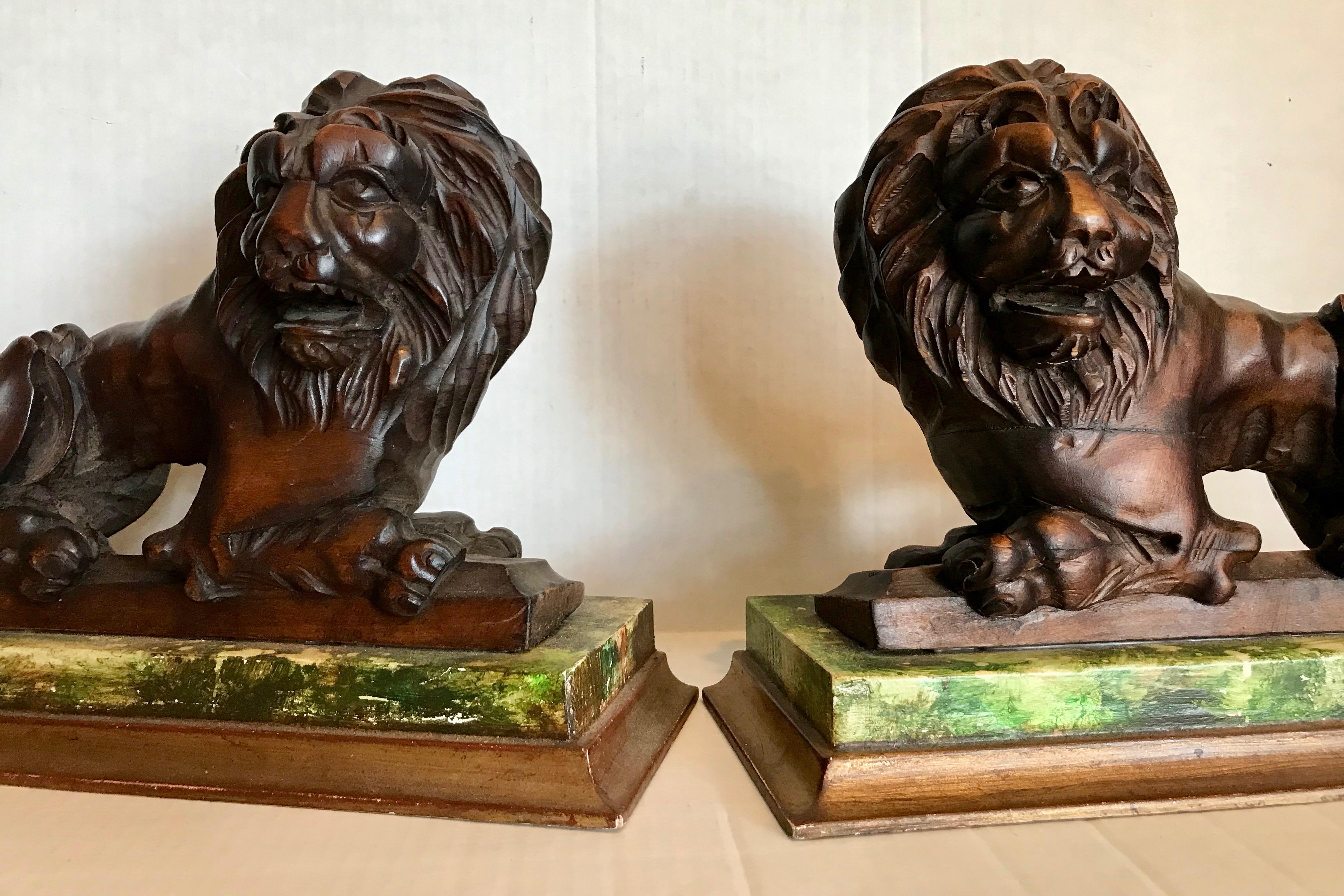 Pair of 19th Century Carved Wood Lions 9