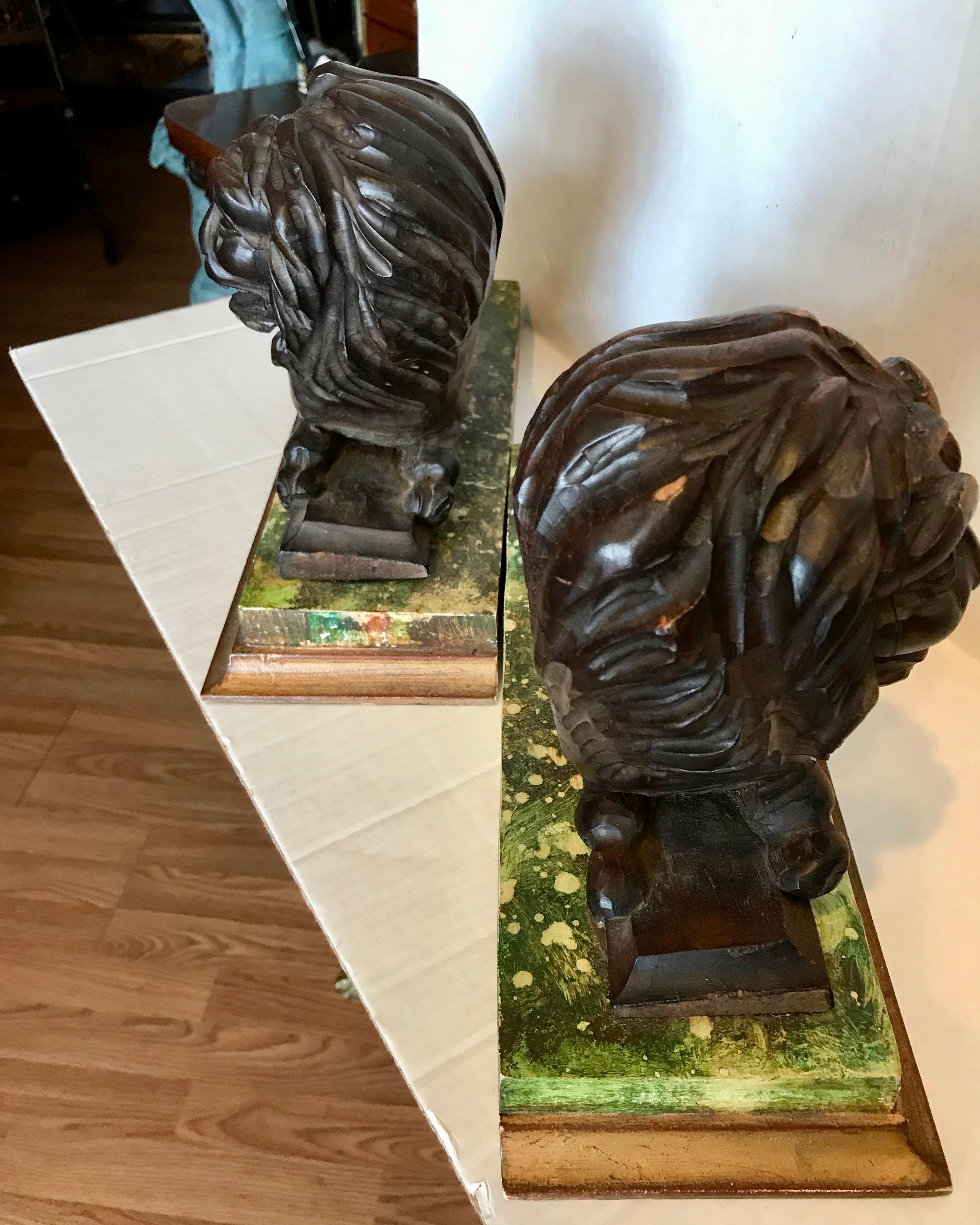 Pair of 19th Century Carved Wood Lions 11