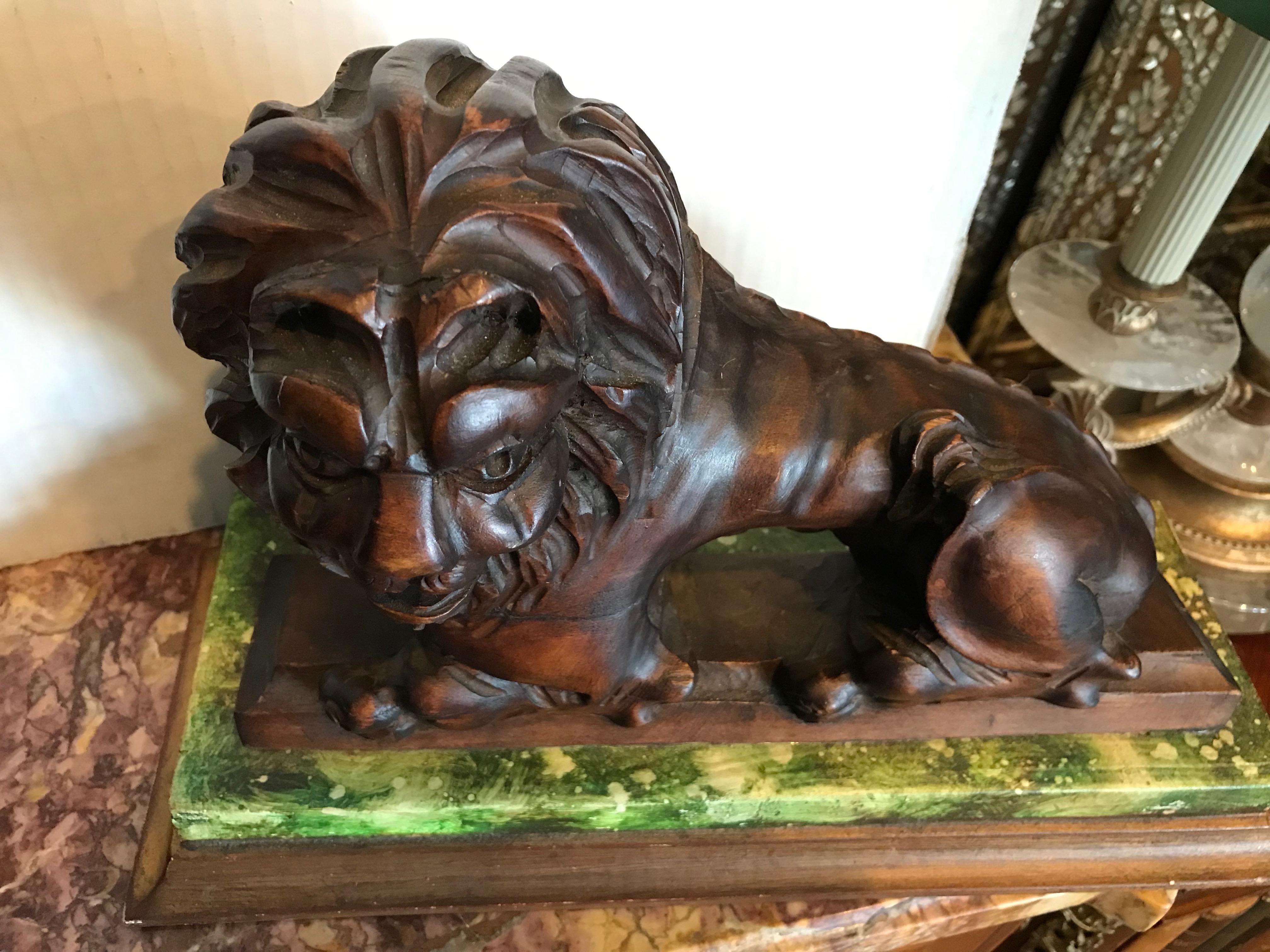 Pair of 19th Century Carved Wood Lions 12