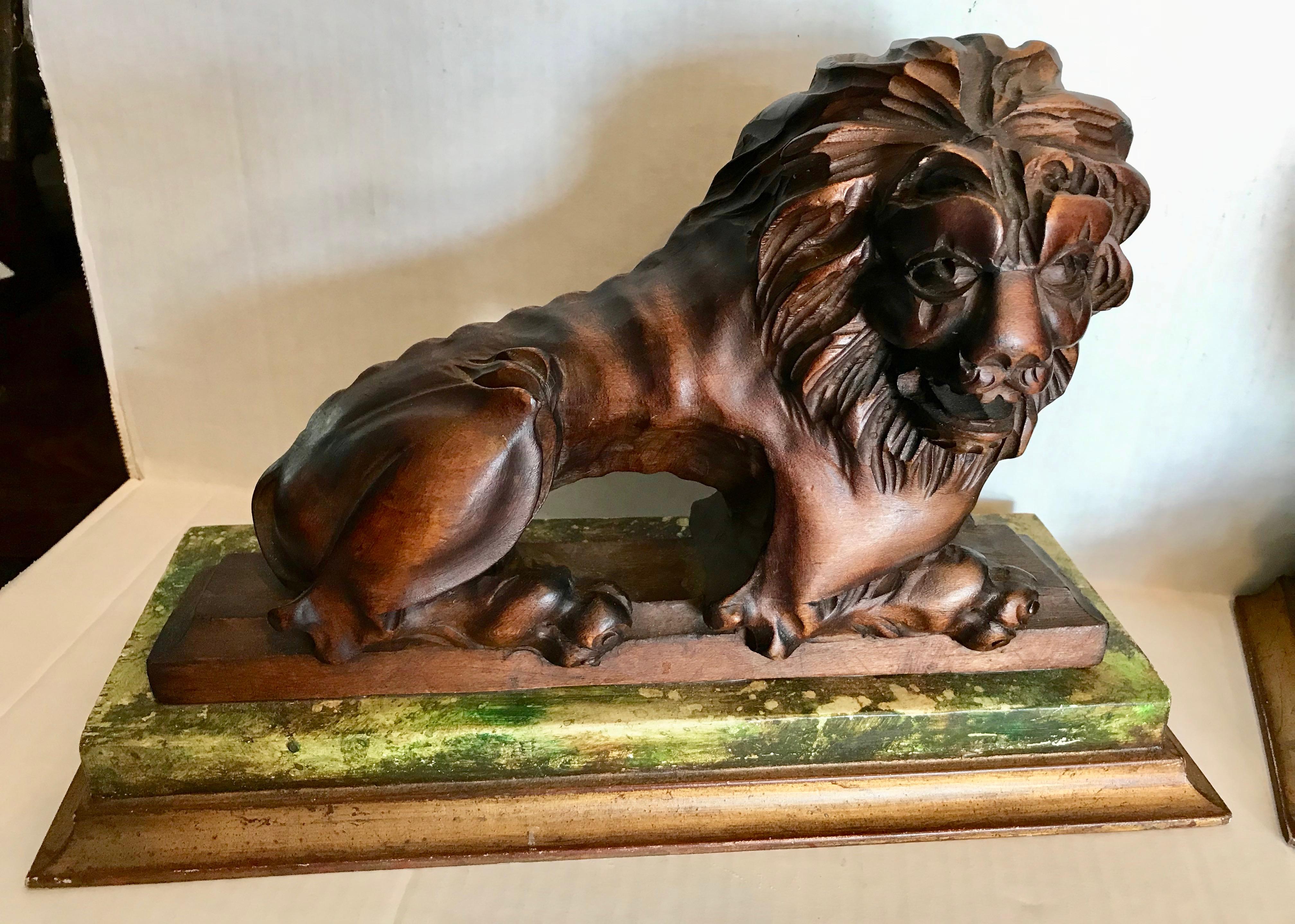 Pair of 19th Century Carved Wood Lions 3