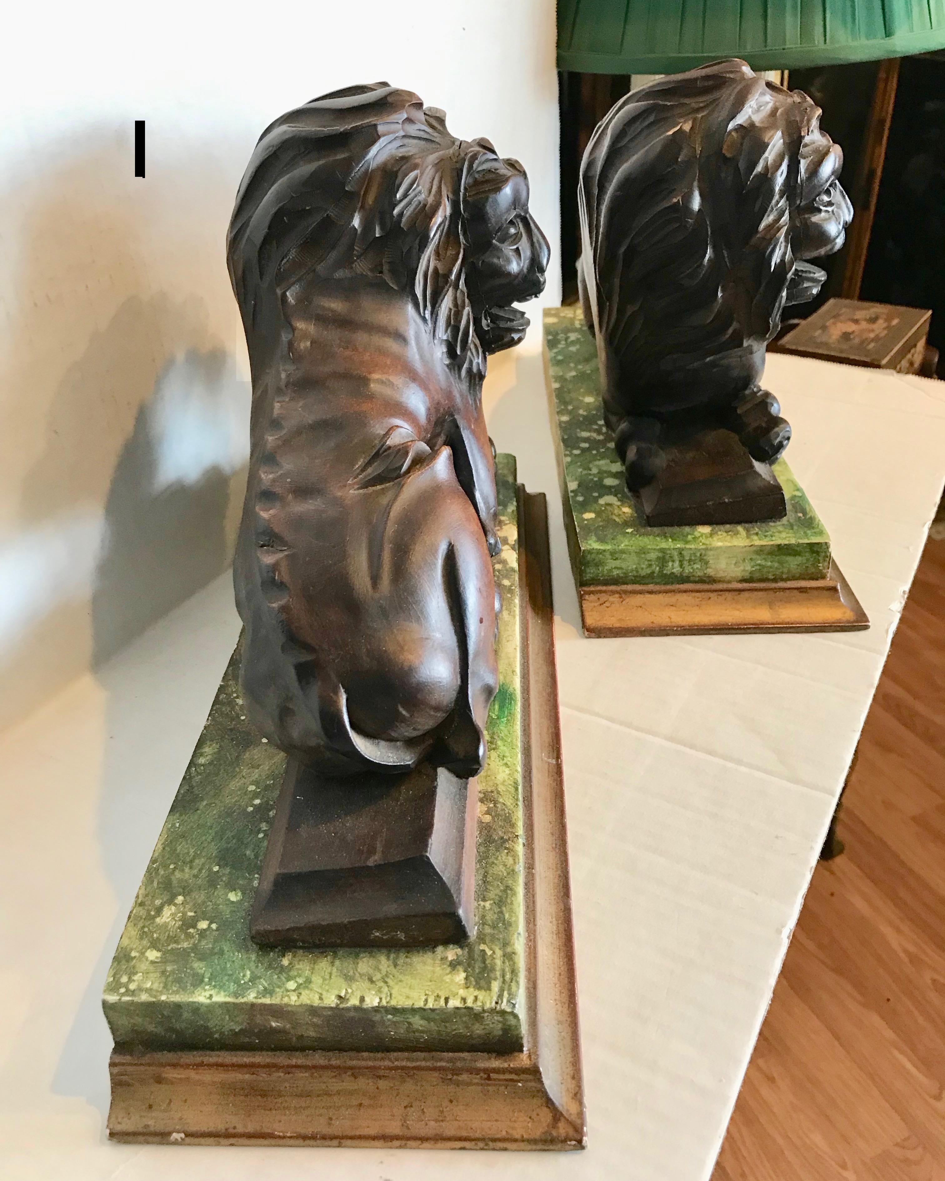 Pair of 19th Century Carved Wood Lions 4