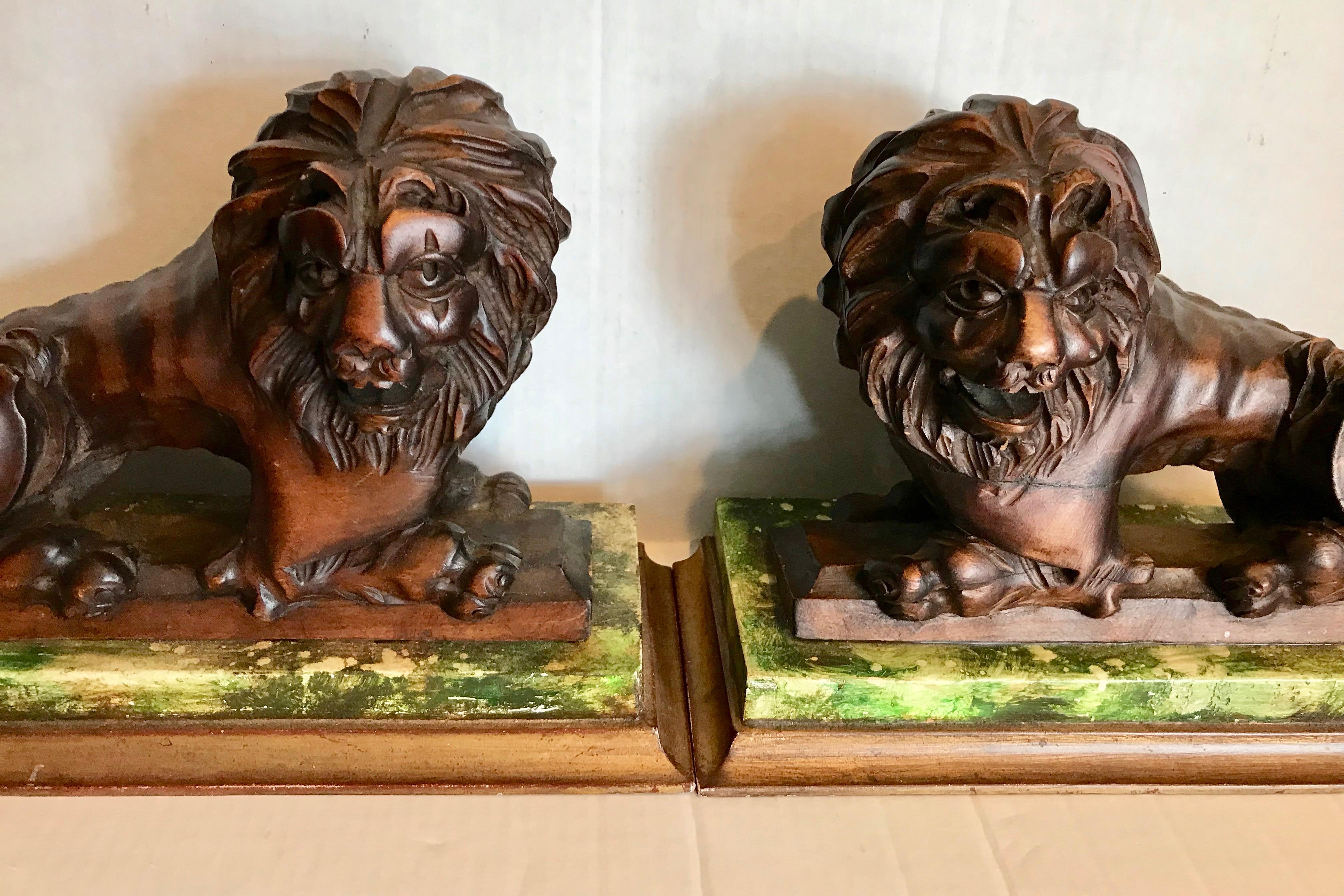 Pair of 19th Century Carved Wood Lions 5
