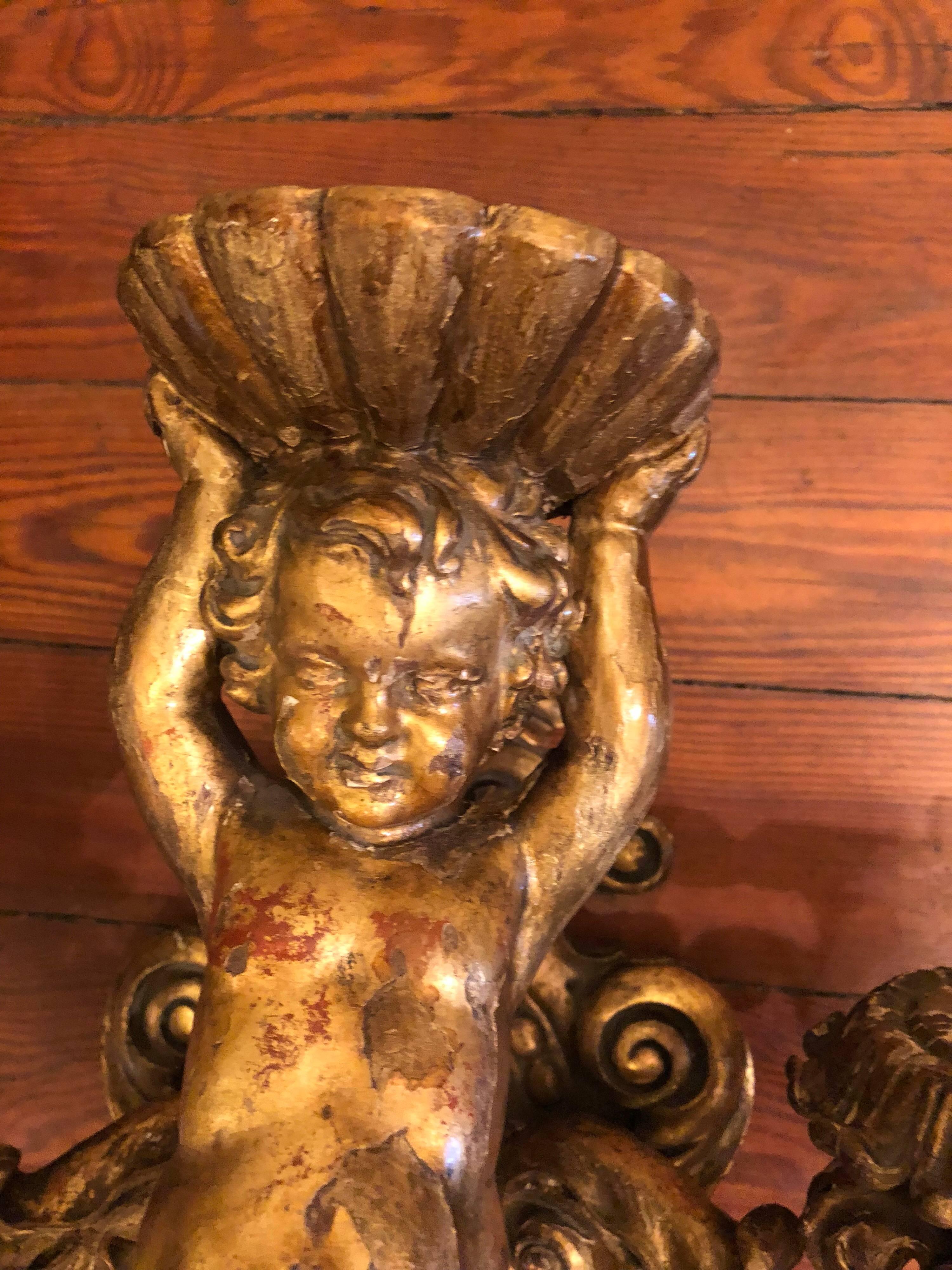 Pair of 19th Century Carved Wood Wall Sconces In Good Condition In Natchez, MS