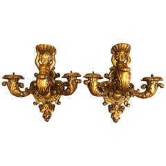 Pair of 19th Century Carved Wood Wall Sconces