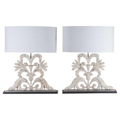 Pair of 19th Century Carved Wooden Lamps Made From Architectural Fragments